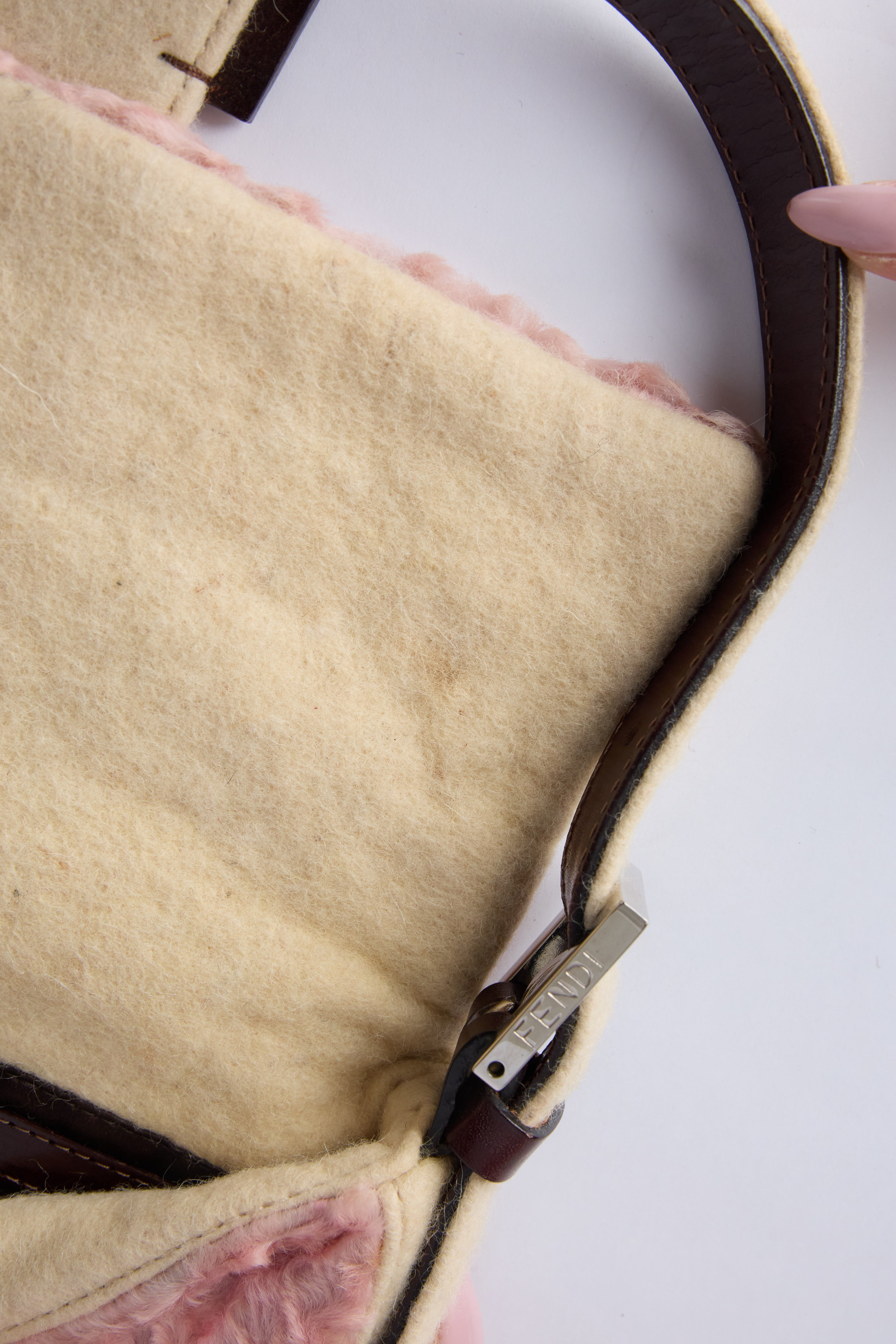 FENDI PINK & BEIGE PERSIAN LAMB BAGUETTE
