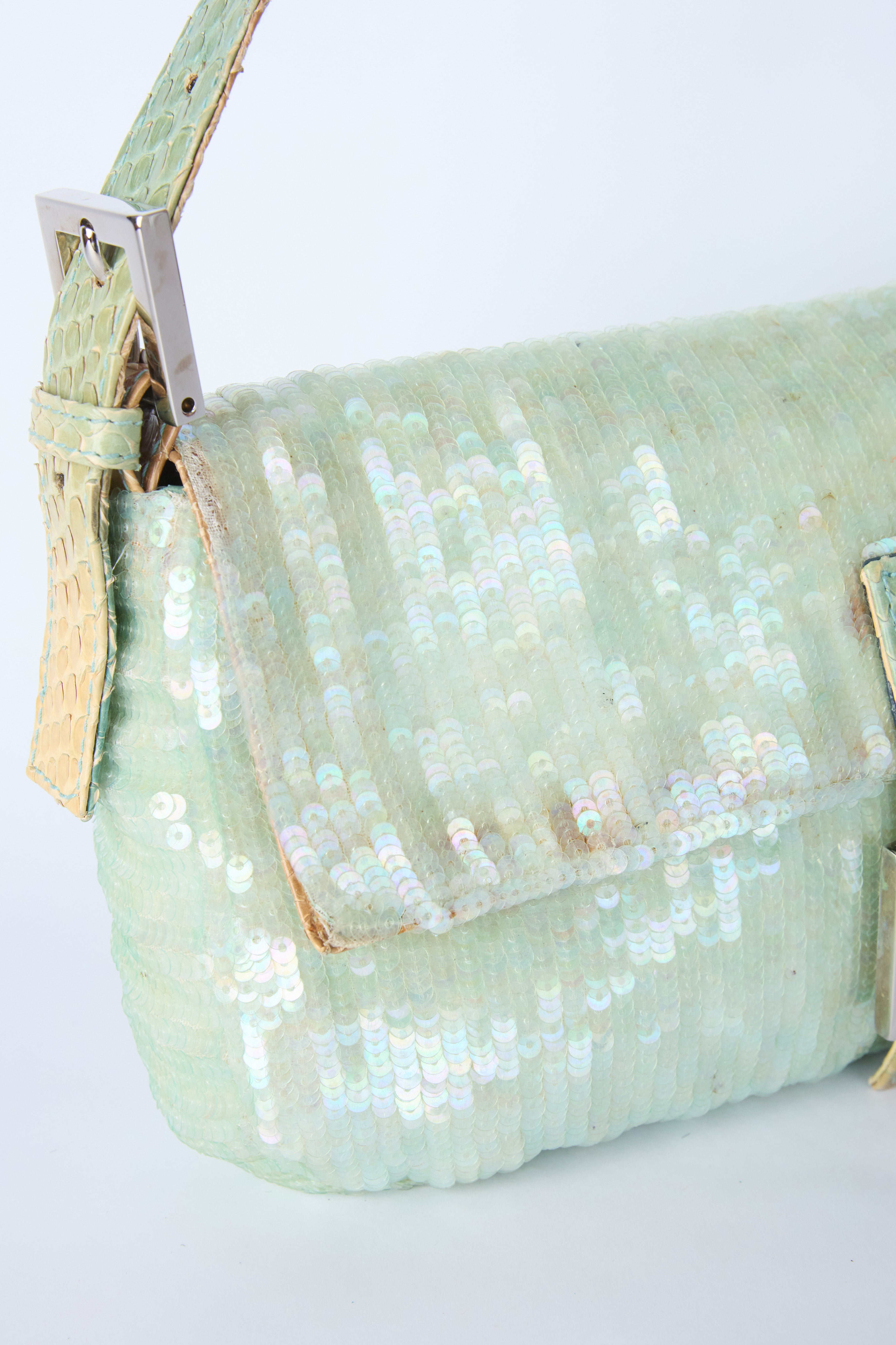 FENDI TEAL SEQUIN BAGUETTE