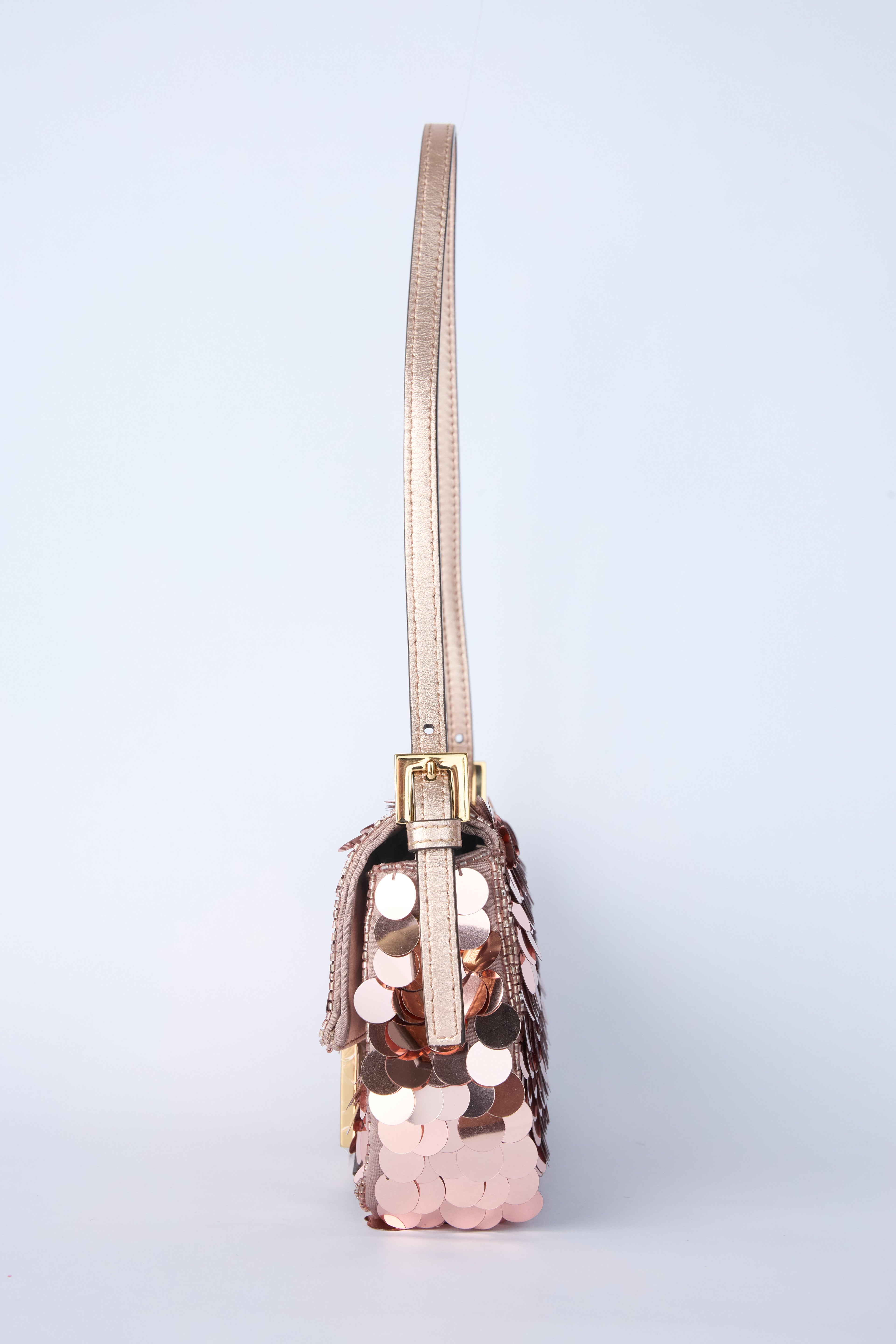 FENDI ROSE GOLD MINI SEQUIN BAGUETTE