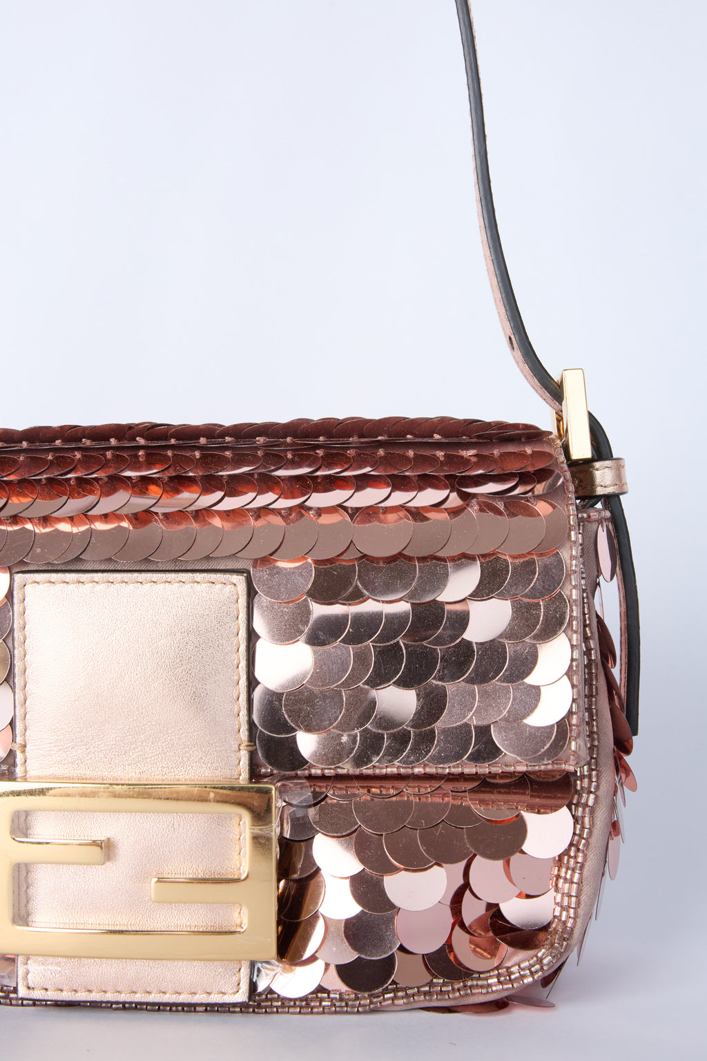 FENDI ROSE GOLD MINI SEQUIN BAGUETTE