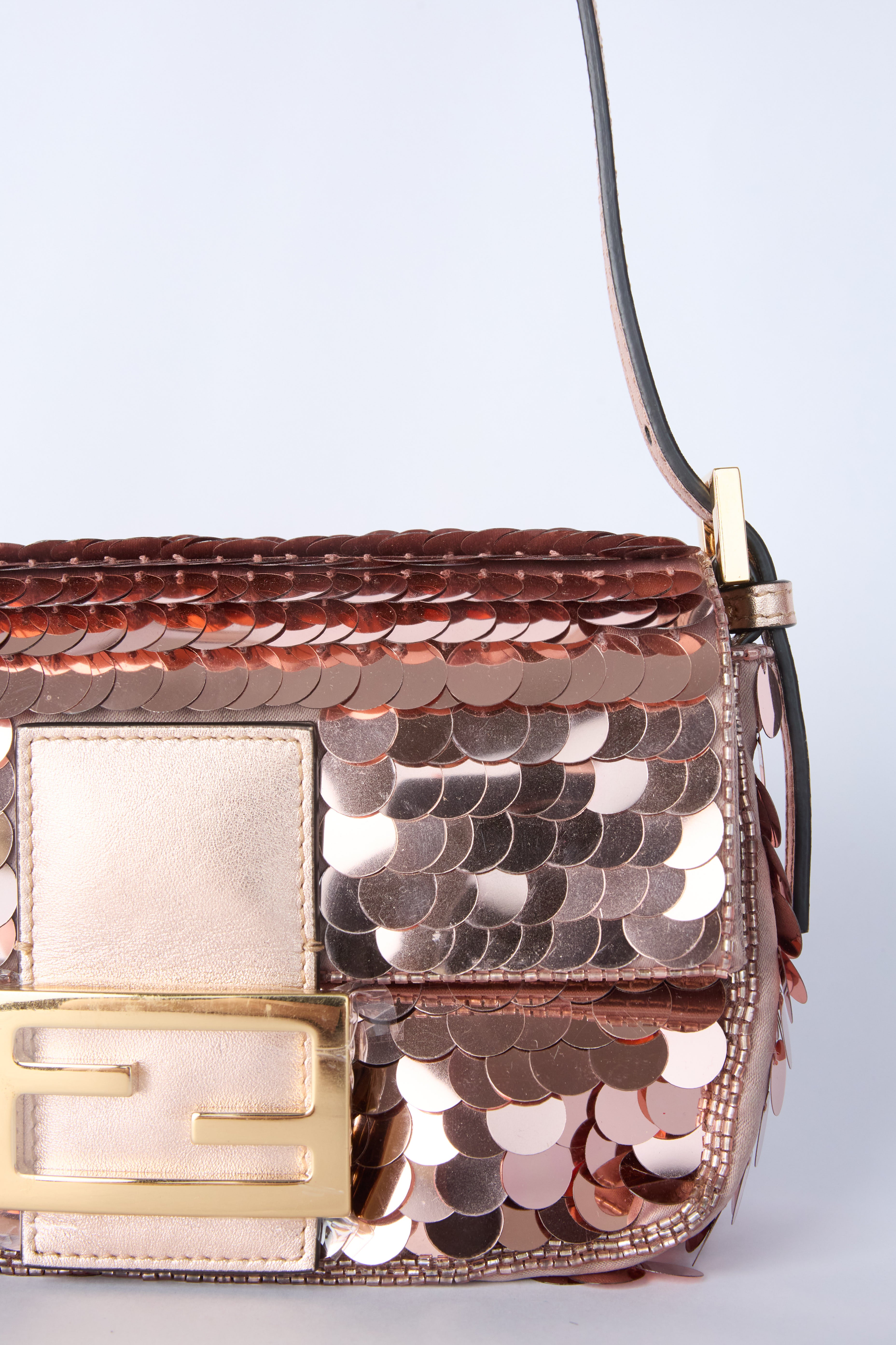 FENDI ROSE GOLD MINI SEQUIN BAGUETTE