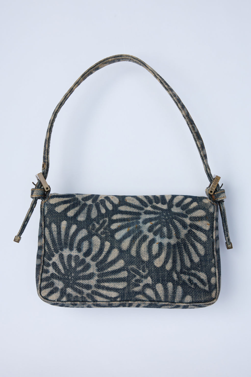 FENDI DENIM FLORAL MINI BAGUETTE