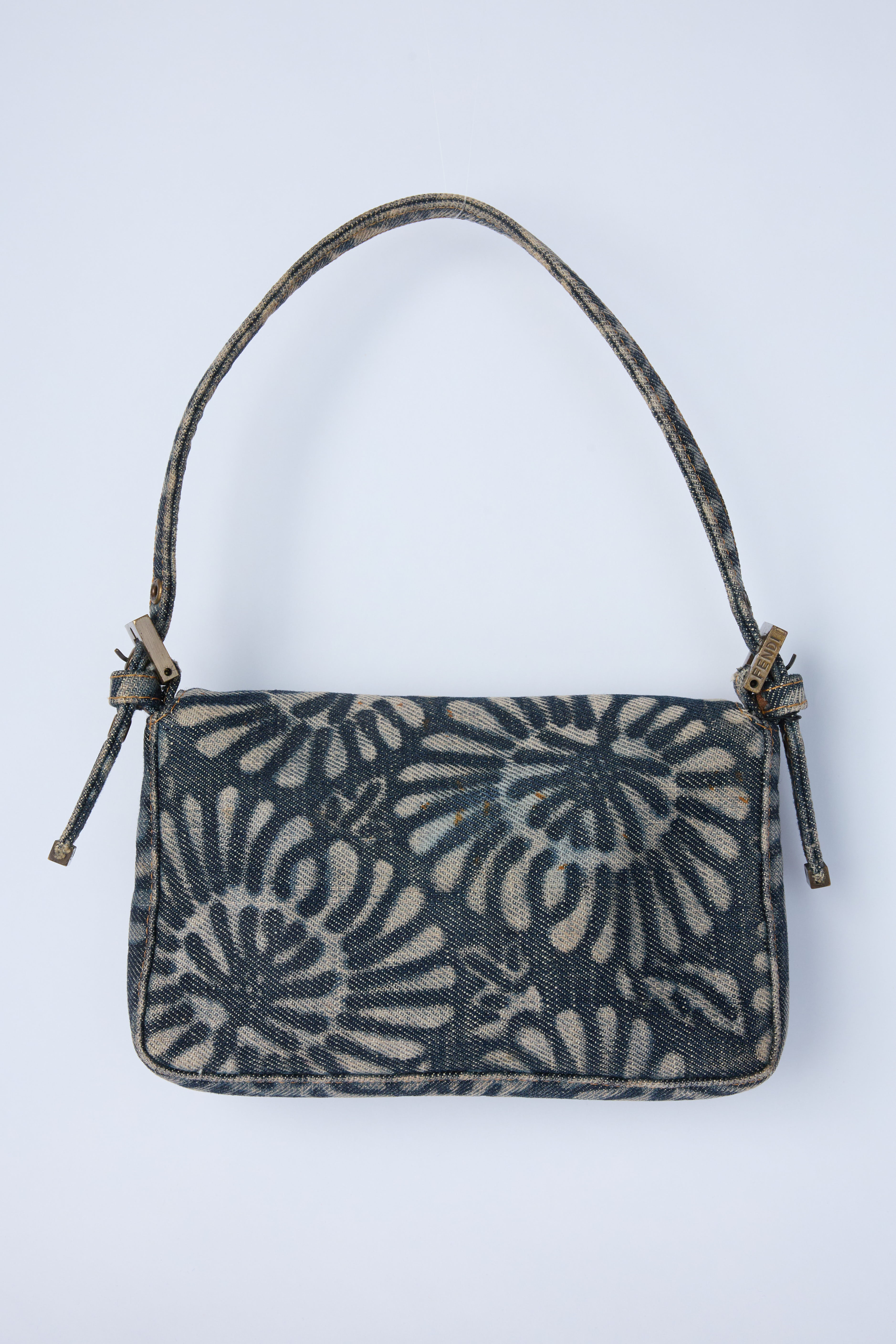FENDI DENIM FLORAL MINI BAGUETTE