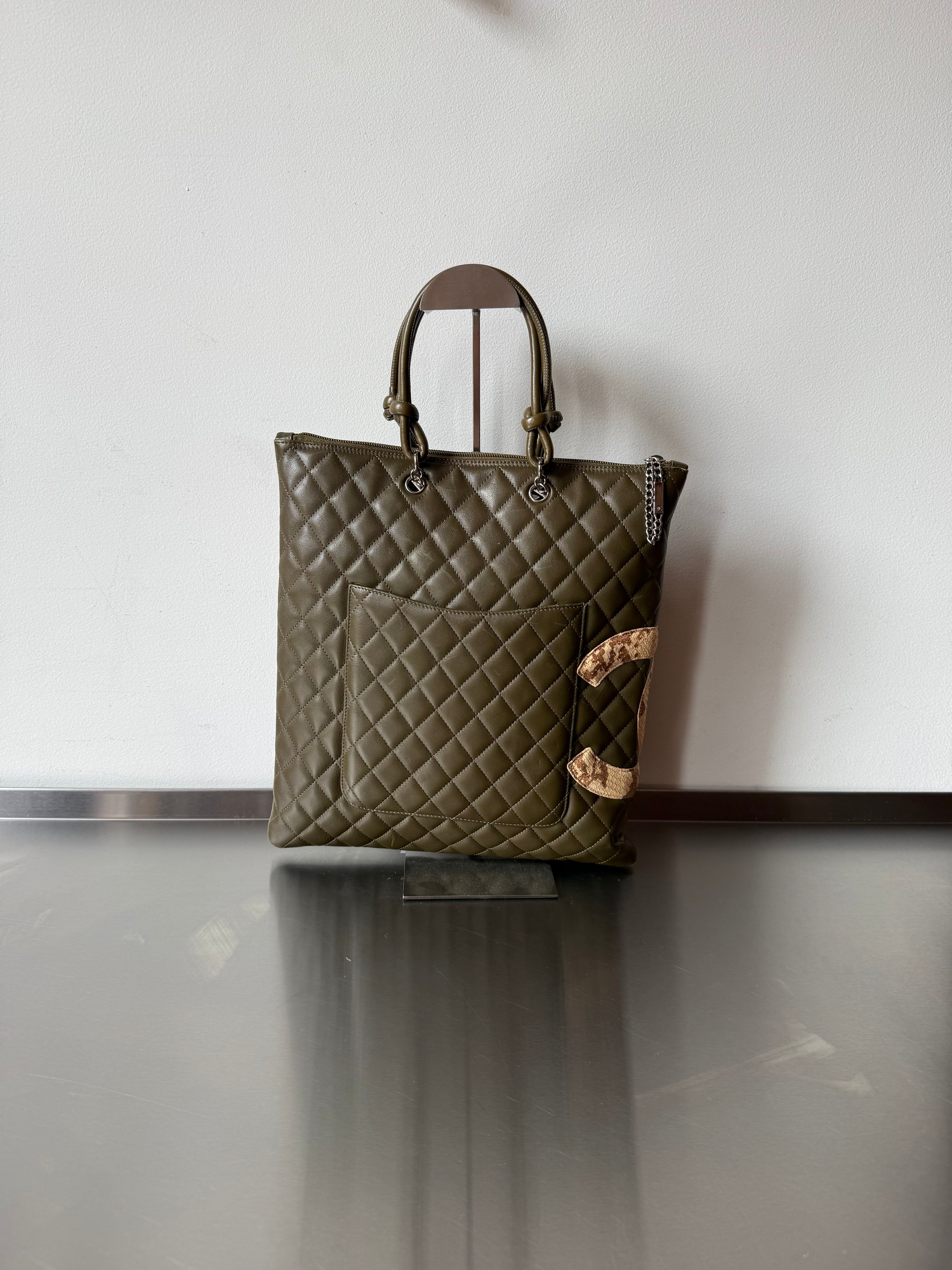 CHANEL KHAKI LIGNE CAMBON TOTE
