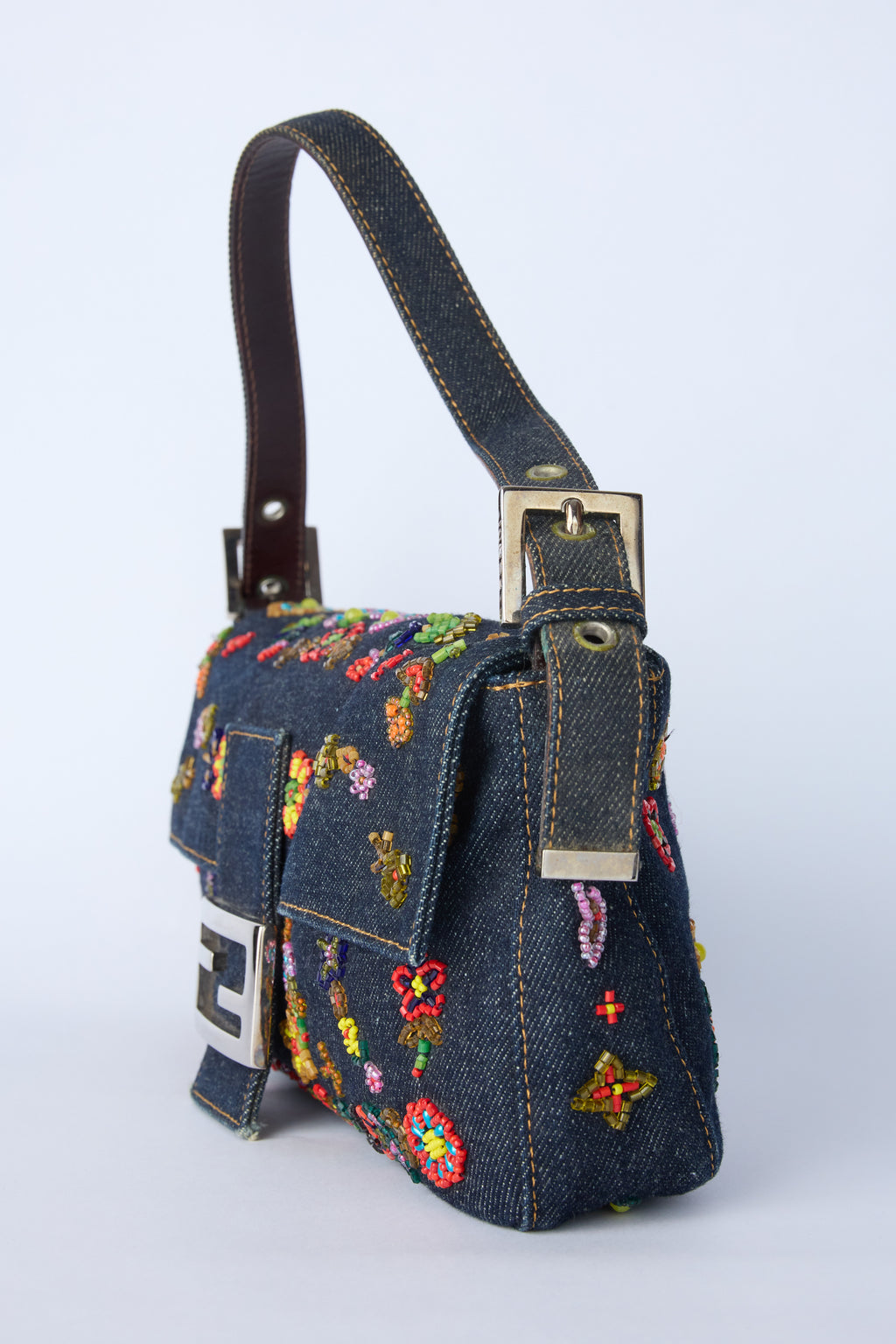 FENDI DENIM BEADED BAGUETTE