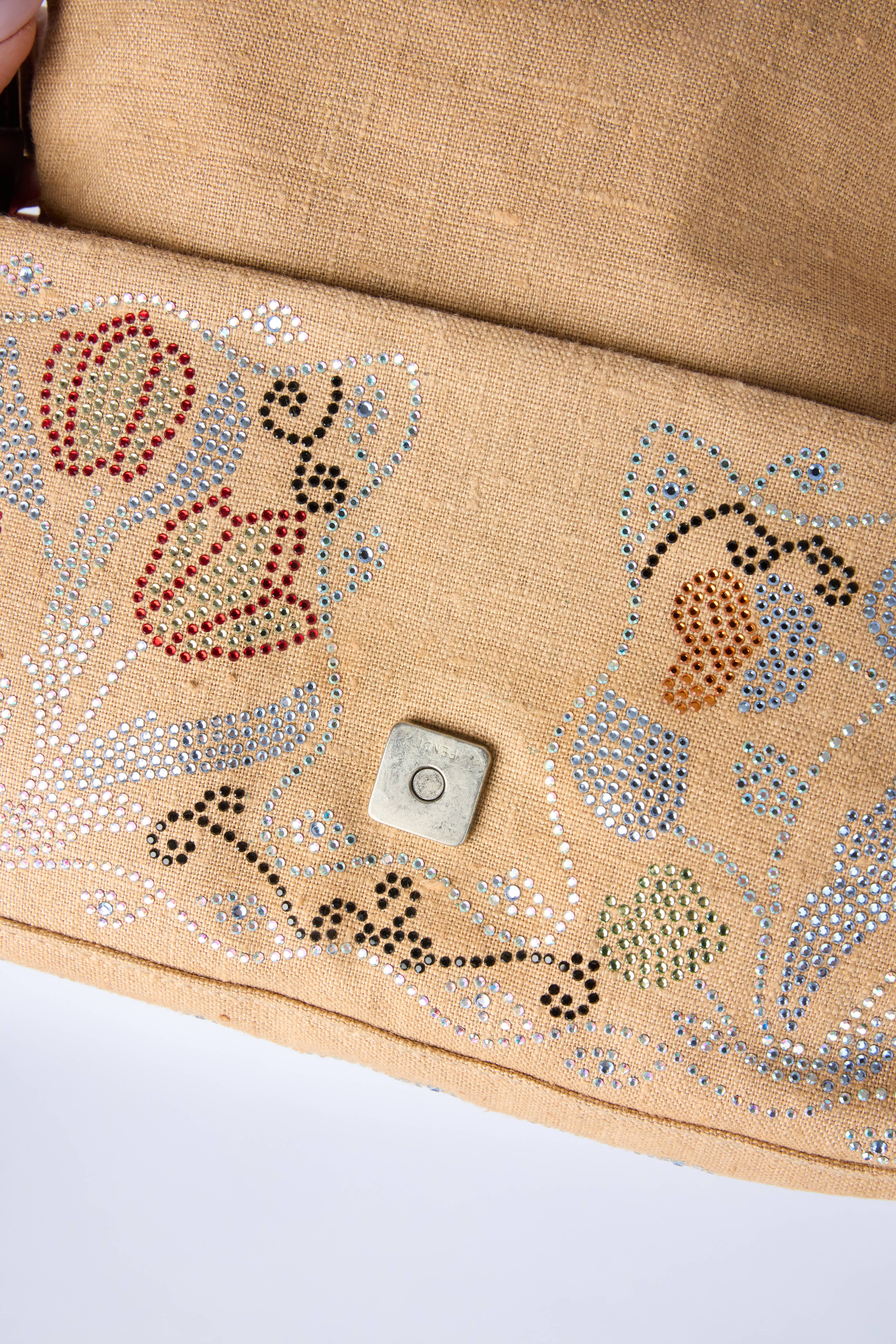 FENDI LINEN EMBELLISHED BAGUETTE