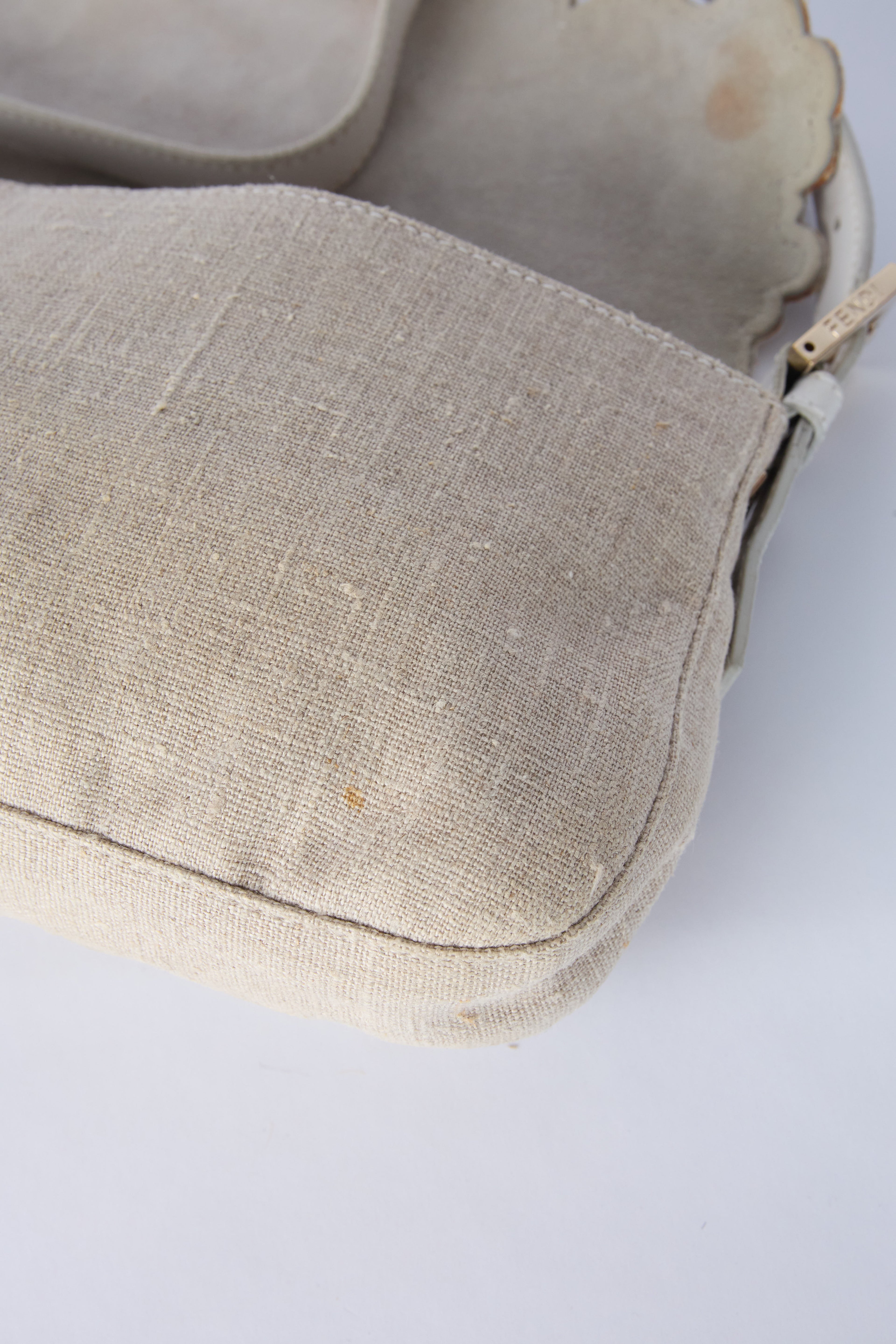 FENDI LINEN FLORAL EMBROIDERED BAGUETTE
