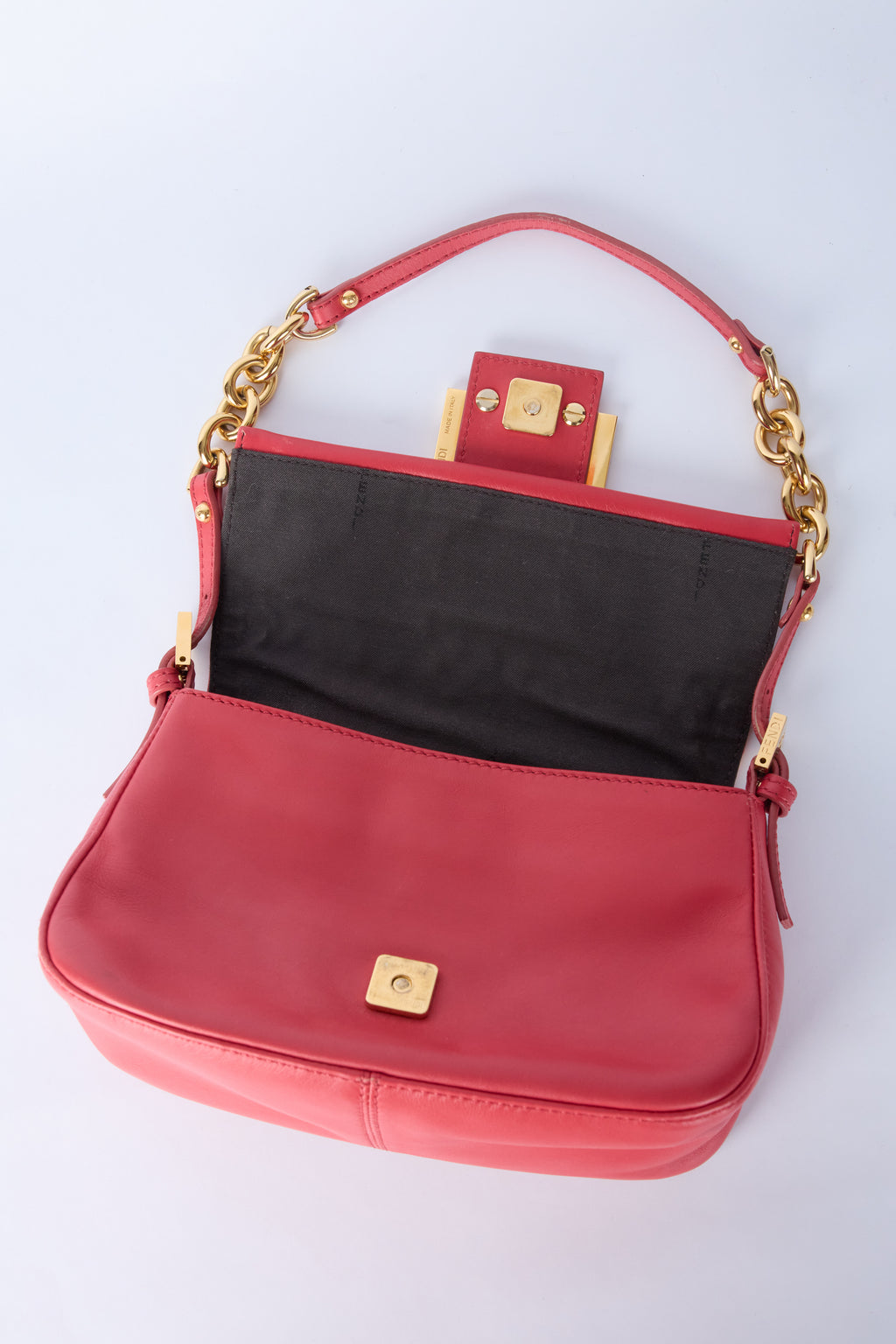 FENDI RED & GOLD CHAIN MINI MAMMA BAGUETTE