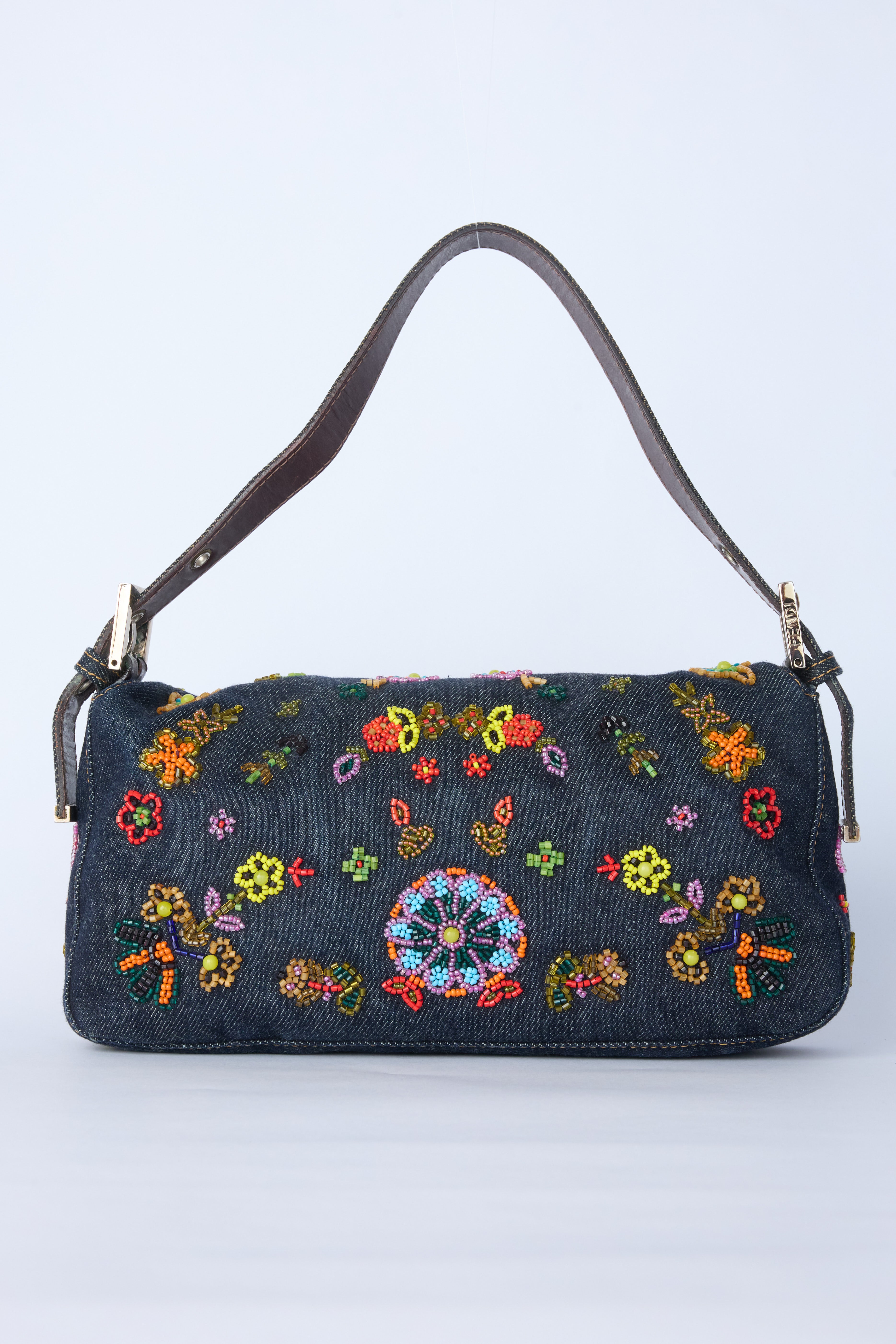 FENDI DENIM BEADED BAGUETTE