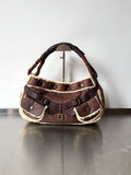FENDI BROWN SUEDE & SHEARLING HOBO