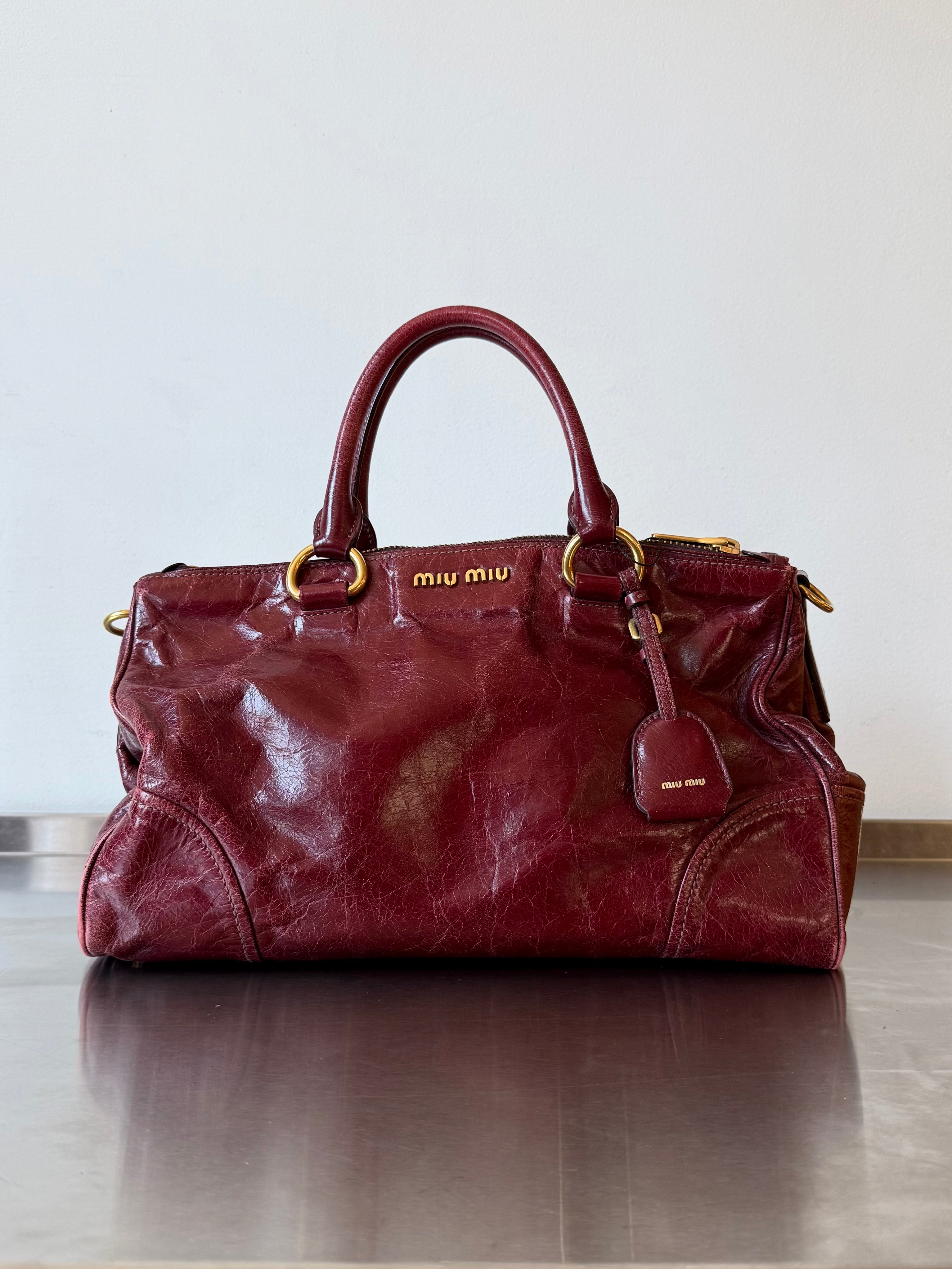 MIU MIU RED DOUBLE ZIPPER VITELLO BAG