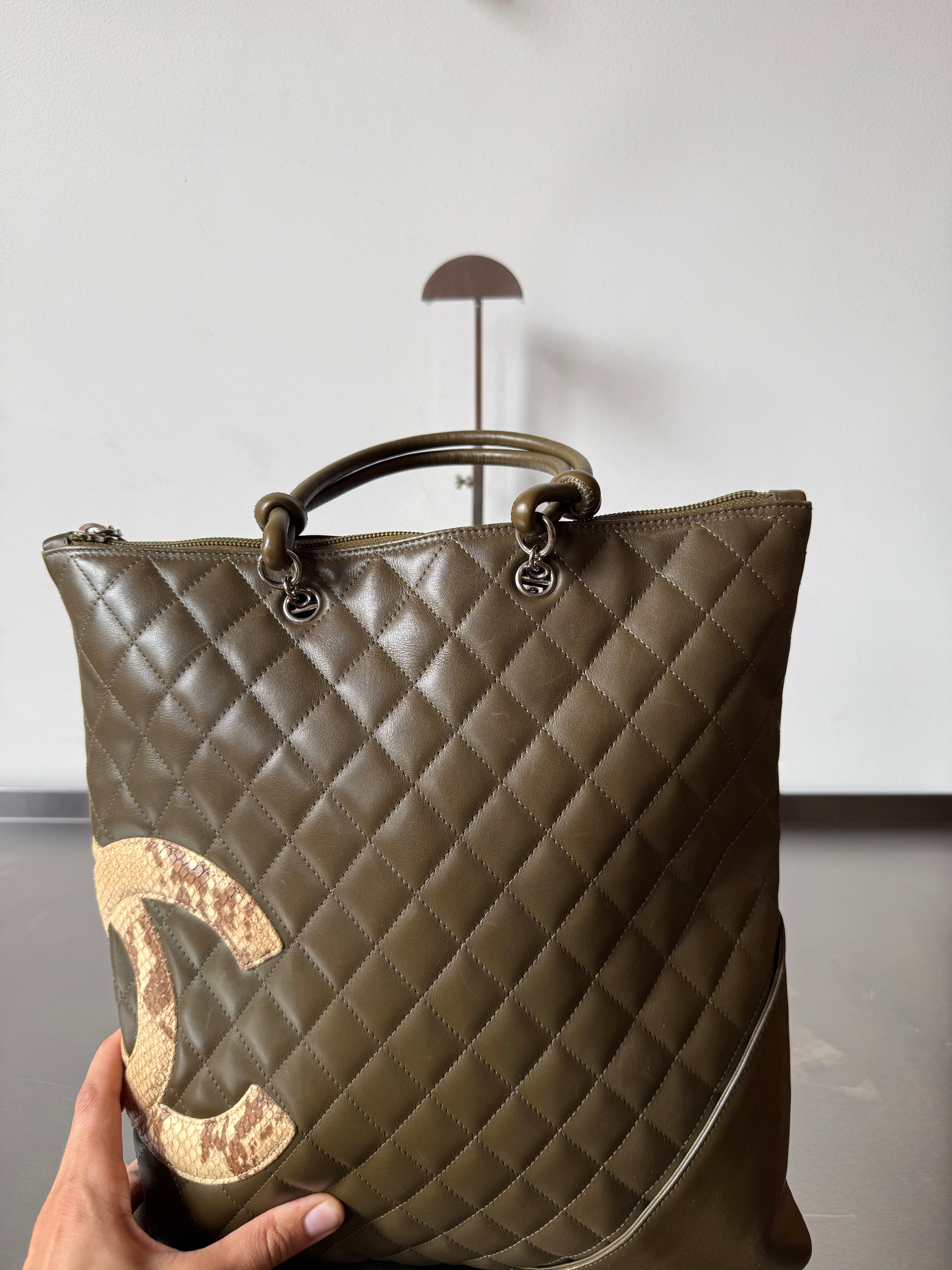 CHANEL KHAKI LIGNE CAMBON TOTE