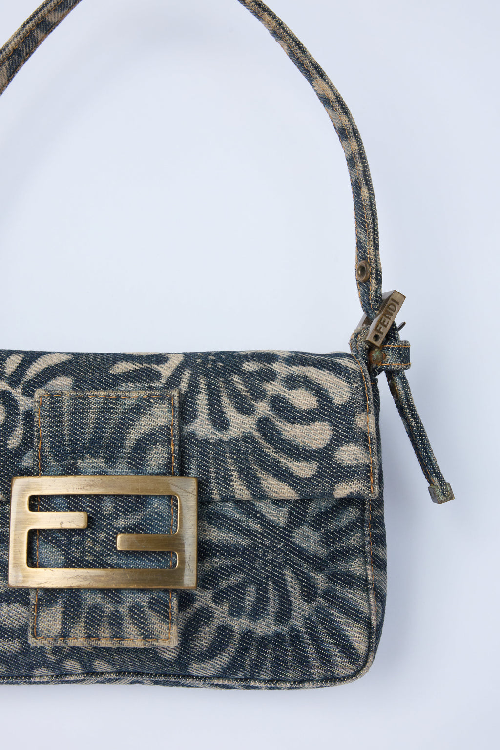 FENDI DENIM FLORAL MINI BAGUETTE