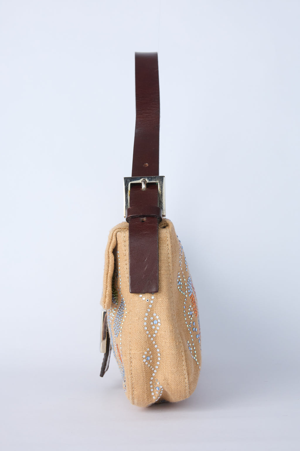 FENDI LINEN EMBELLISHED BAGUETTE