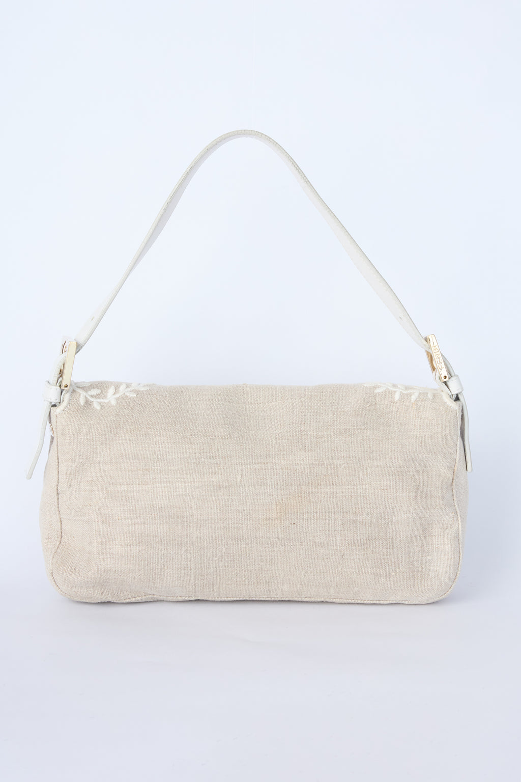 FENDI LINEN FLORAL EMBROIDERED BAGUETTE