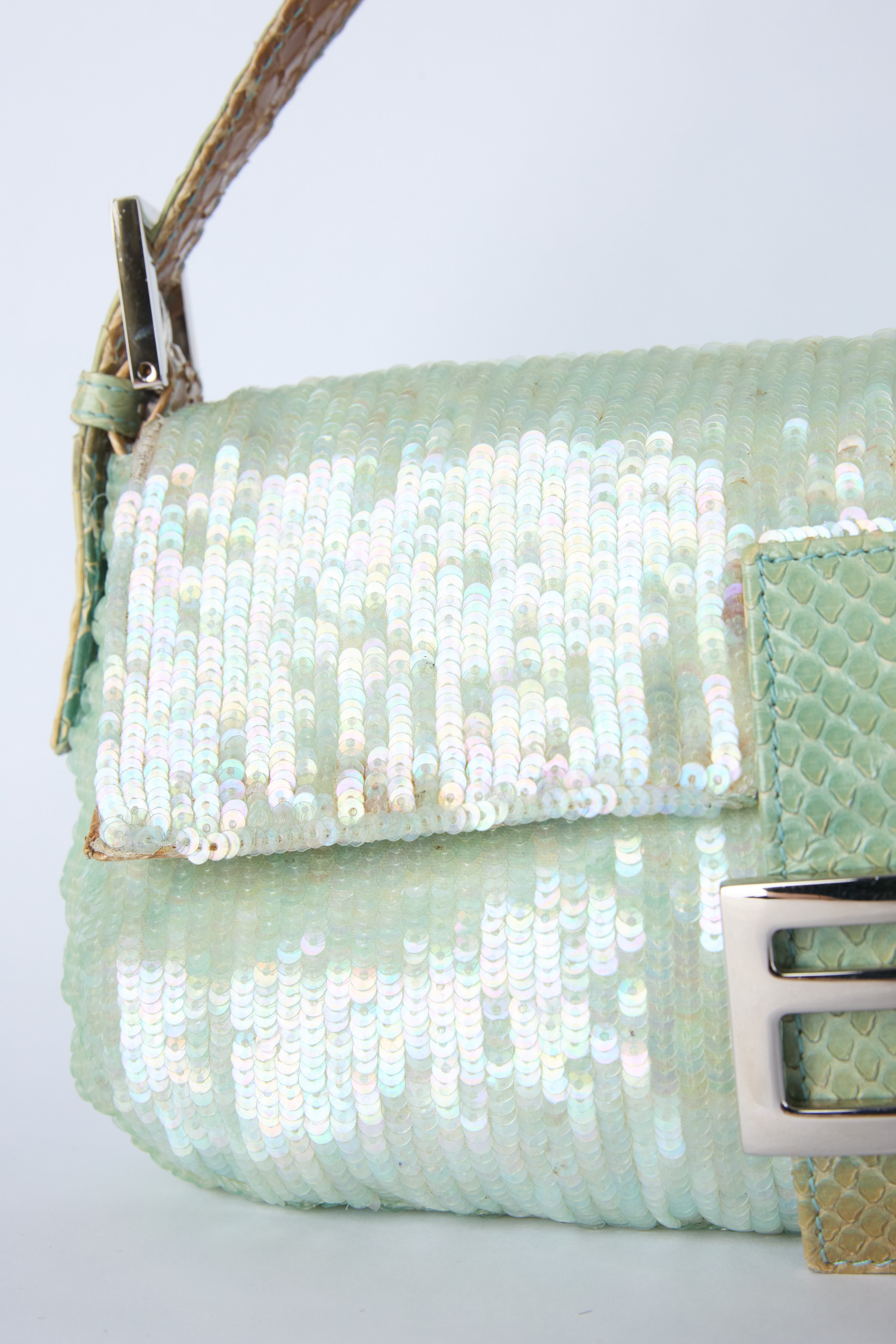 FENDI TEAL SEQUIN BAGUETTE