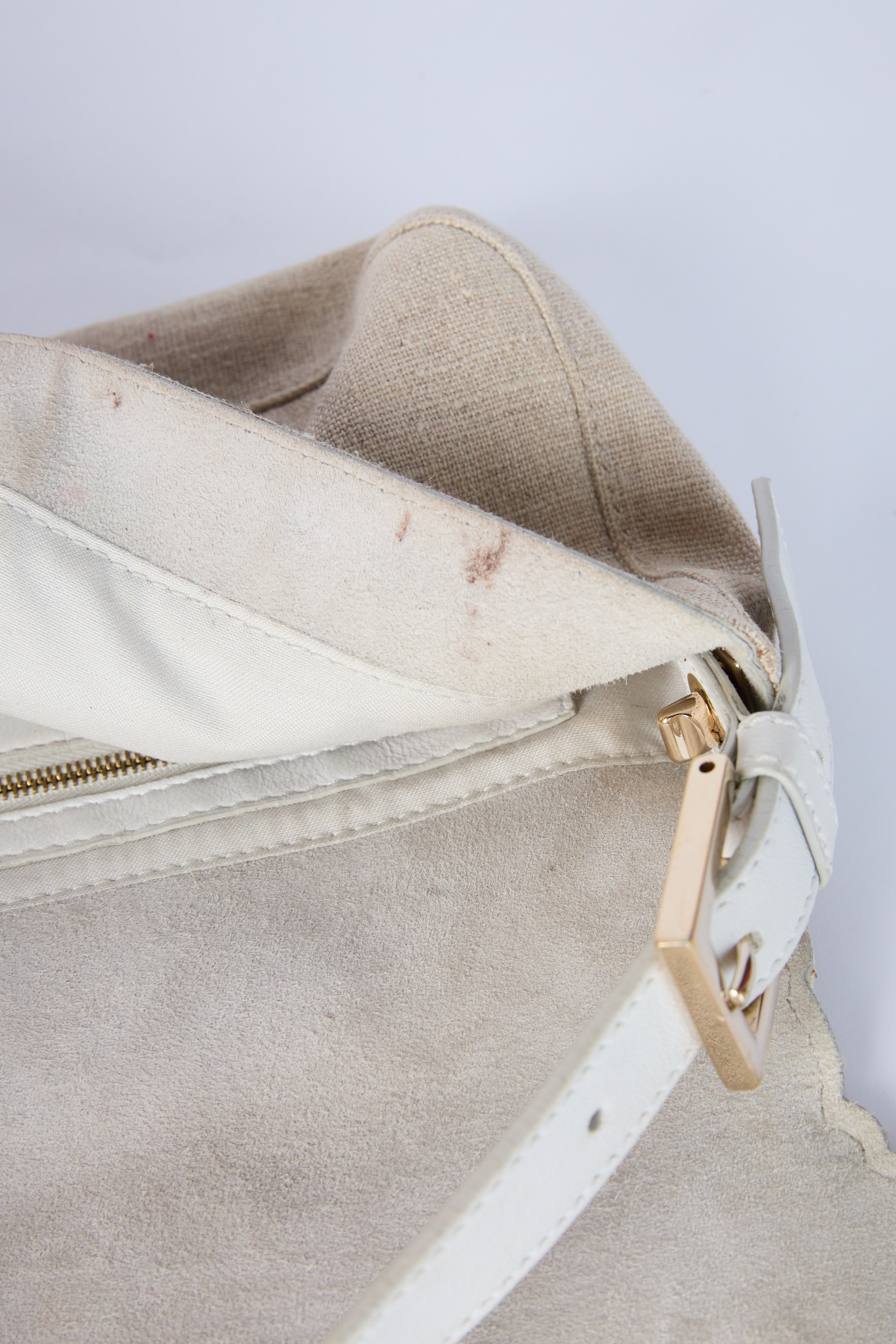 FENDI LINEN FLORAL EMBROIDERED BAGUETTE
