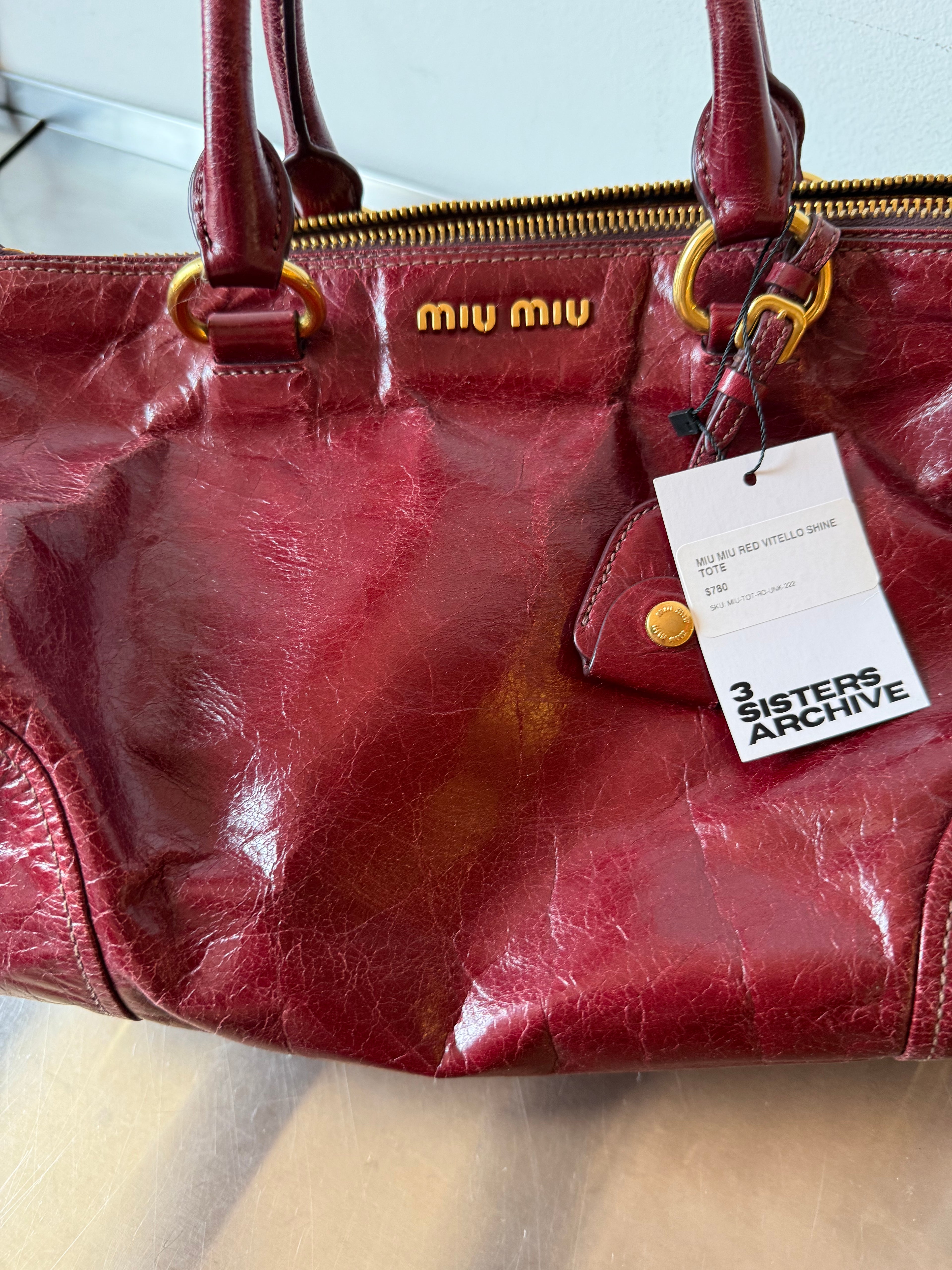 MIU MIU RED DOUBLE ZIPPER VITELLO BAG