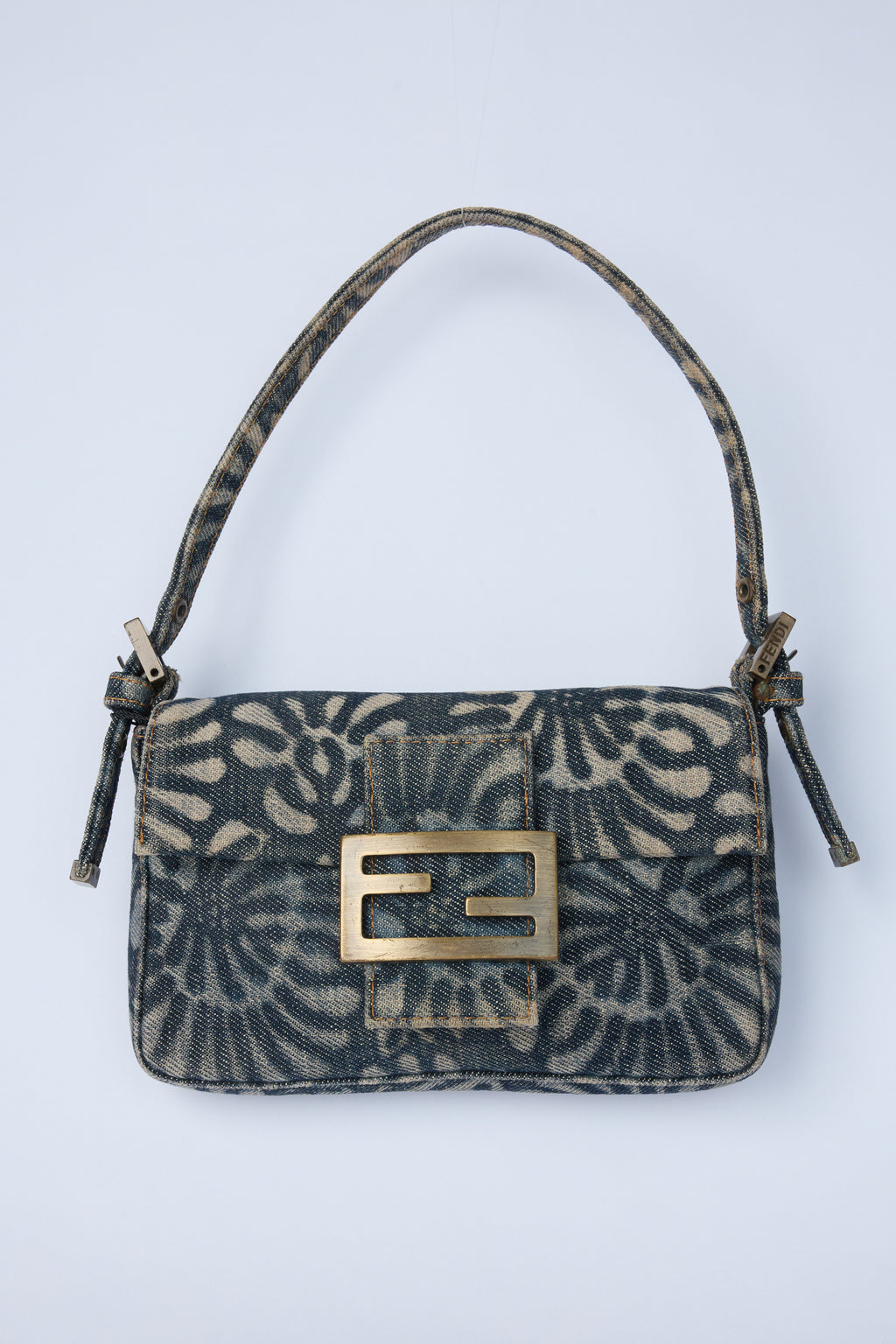 FENDI DENIM FLORAL MINI BAGUETTE
