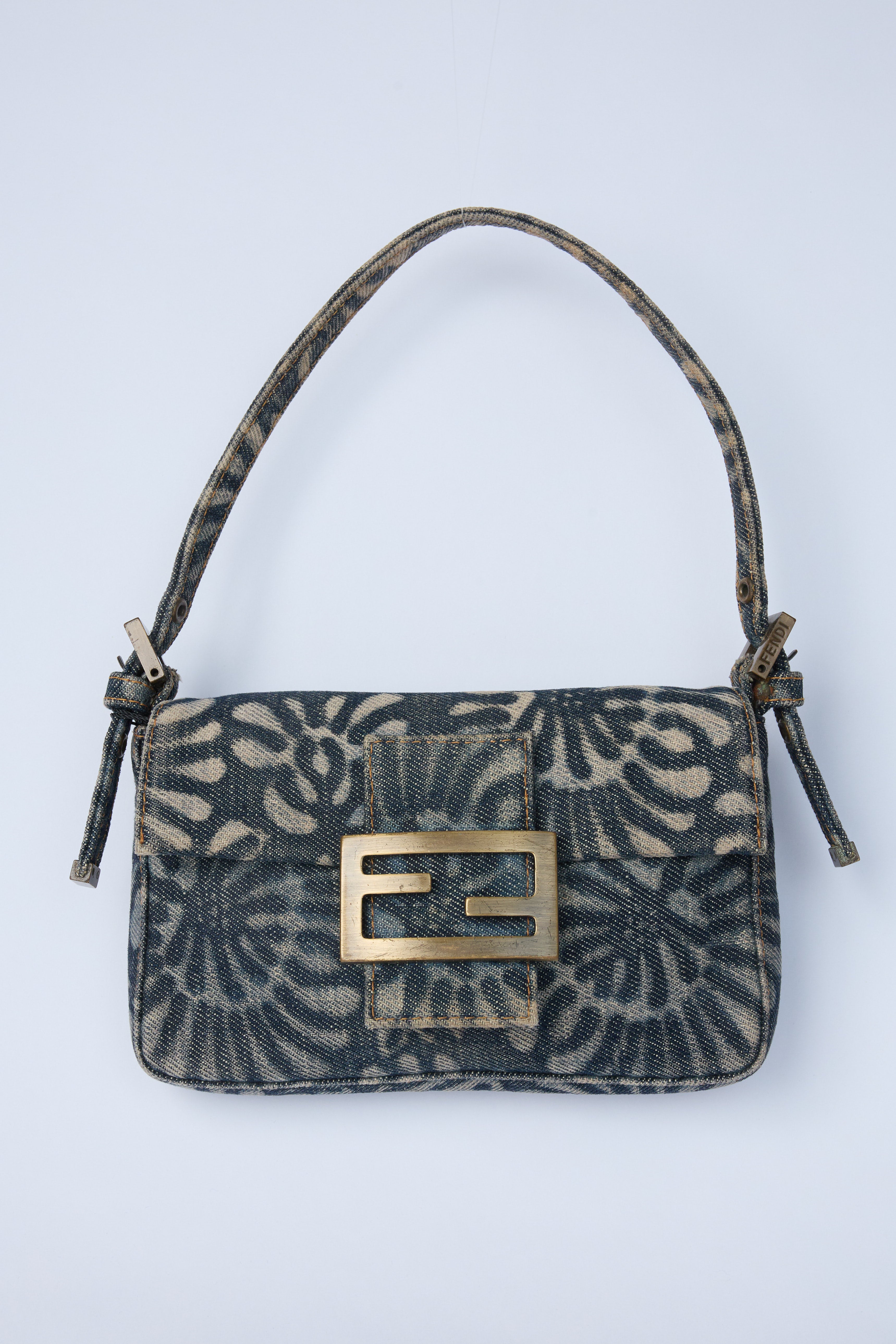 FENDI DENIM FLORAL MINI BAGUETTE