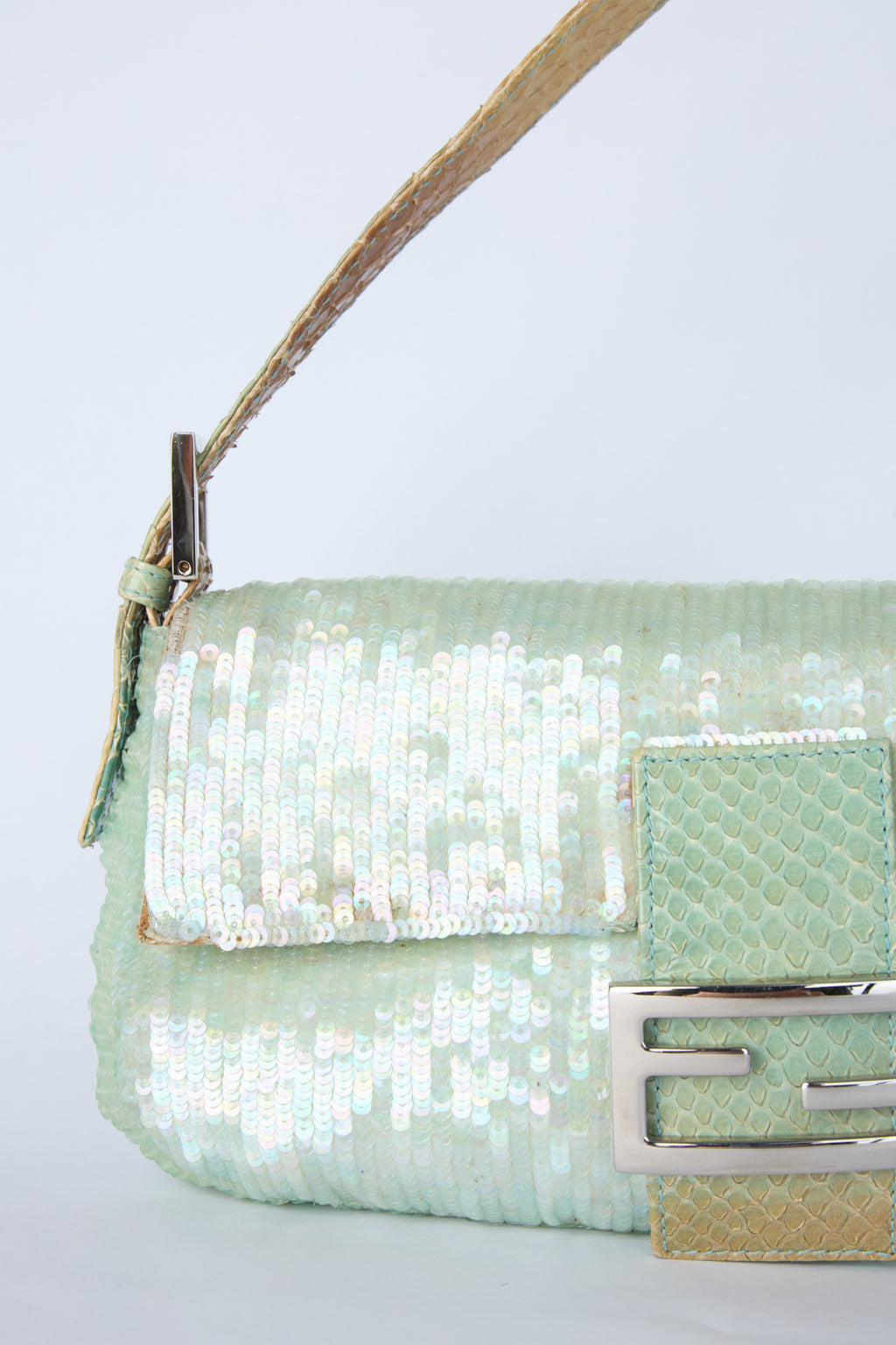 FENDI TEAL SEQUIN BAGUETTE