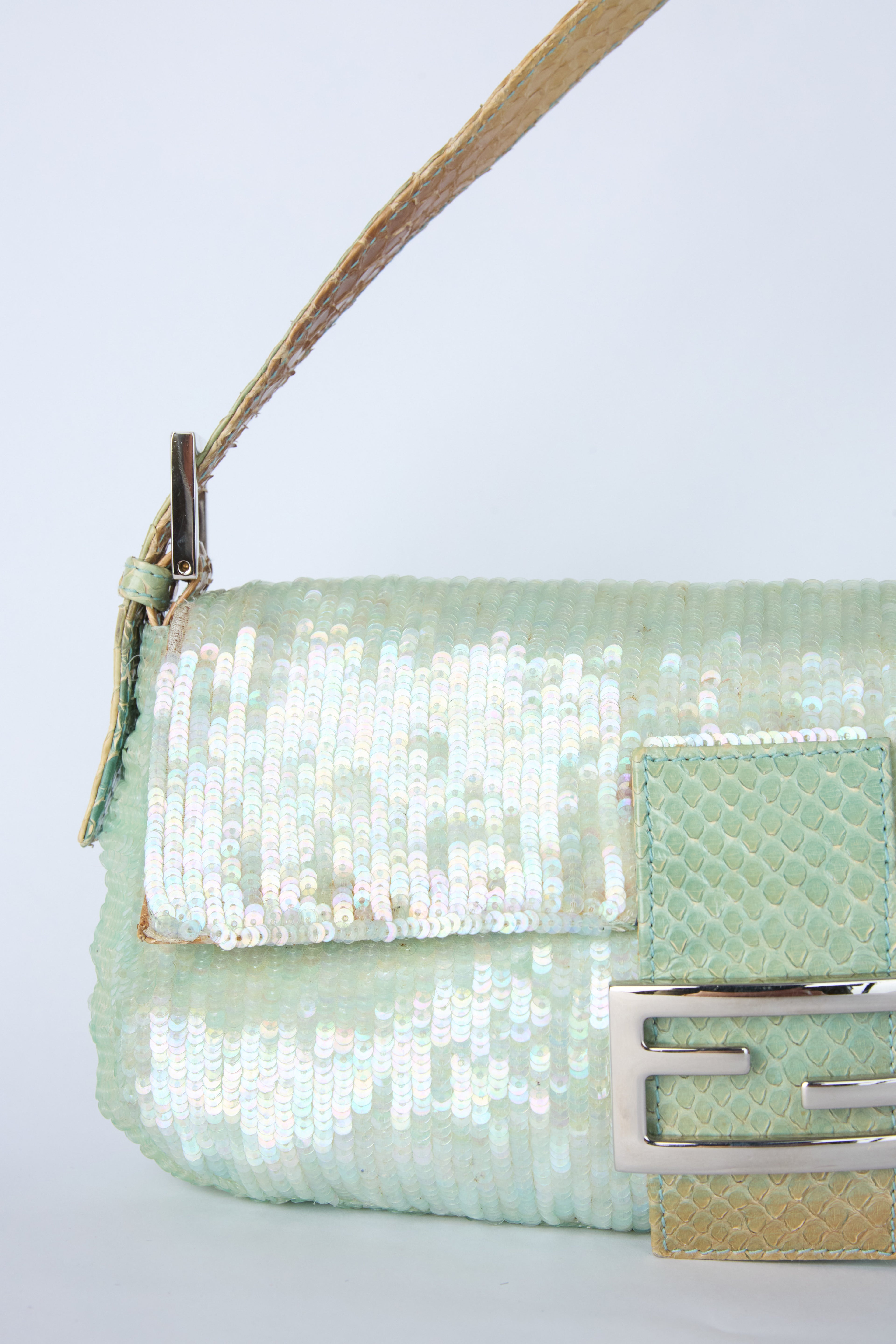 FENDI TEAL SEQUIN BAGUETTE