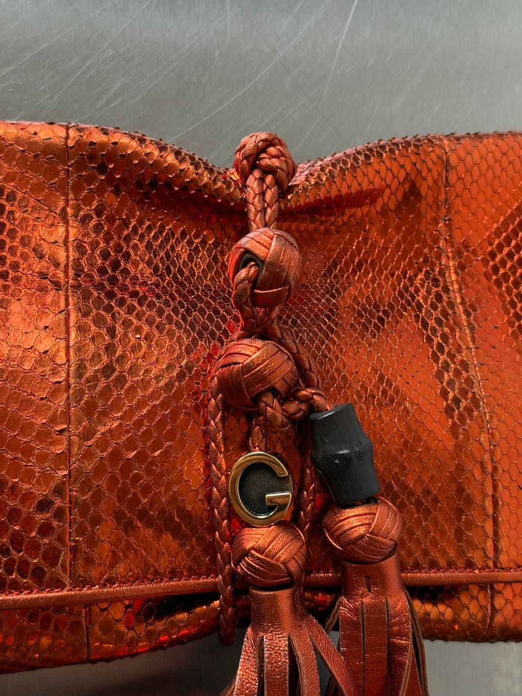 GUCCI METALLIC ORANGE CLUTCH