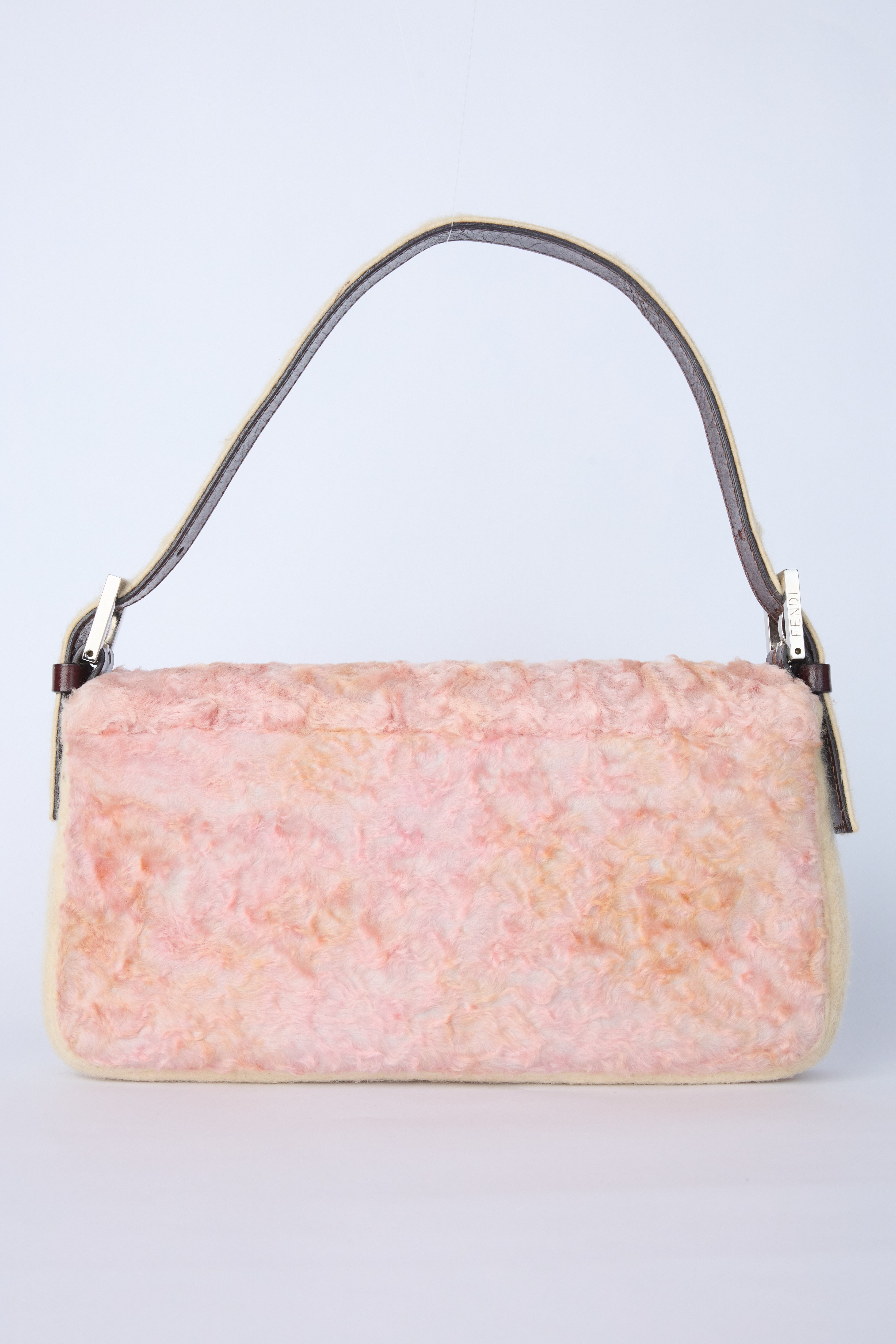 FENDI PINK & BEIGE PERSIAN LAMB BAGUETTE