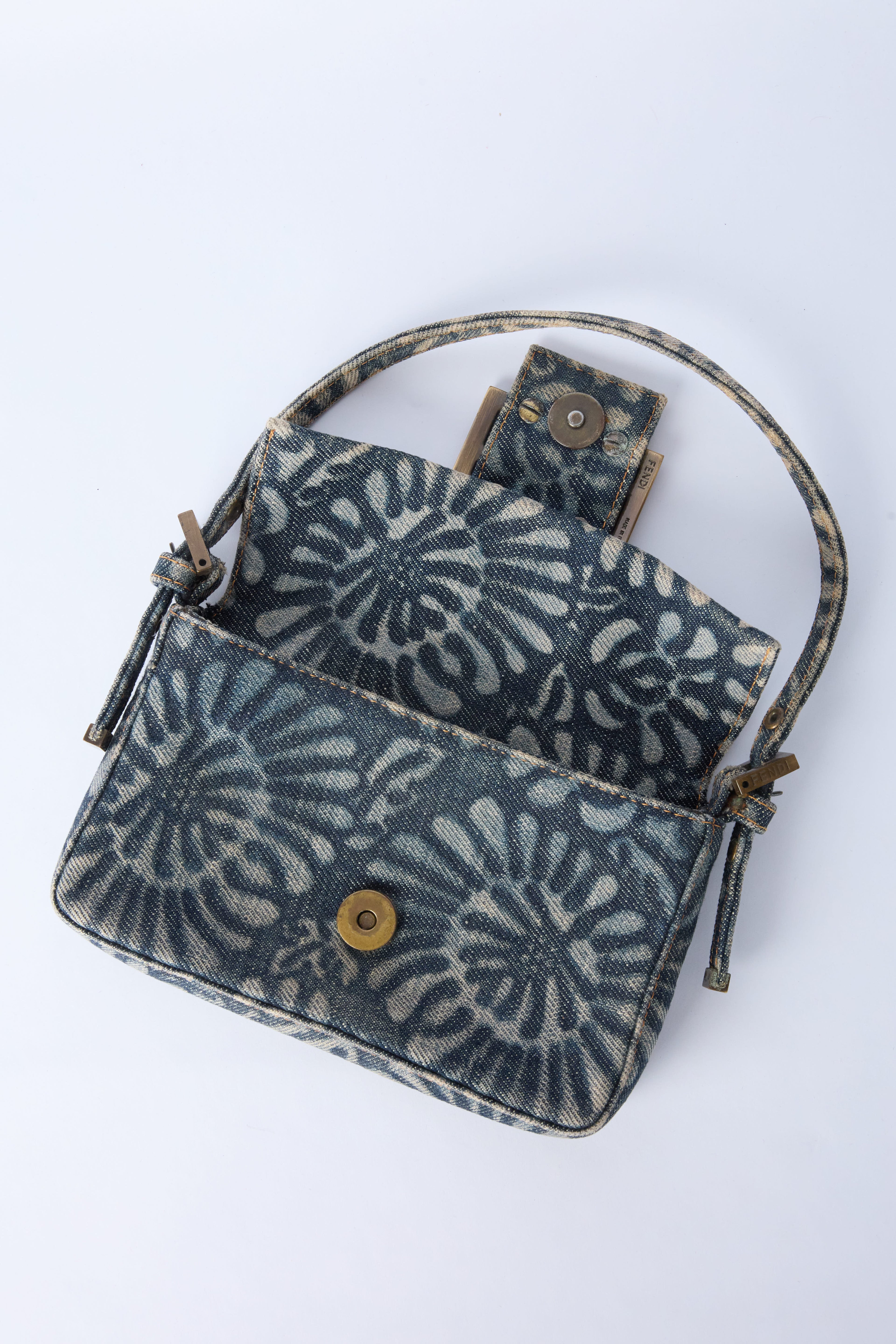 FENDI DENIM FLORAL MINI BAGUETTE