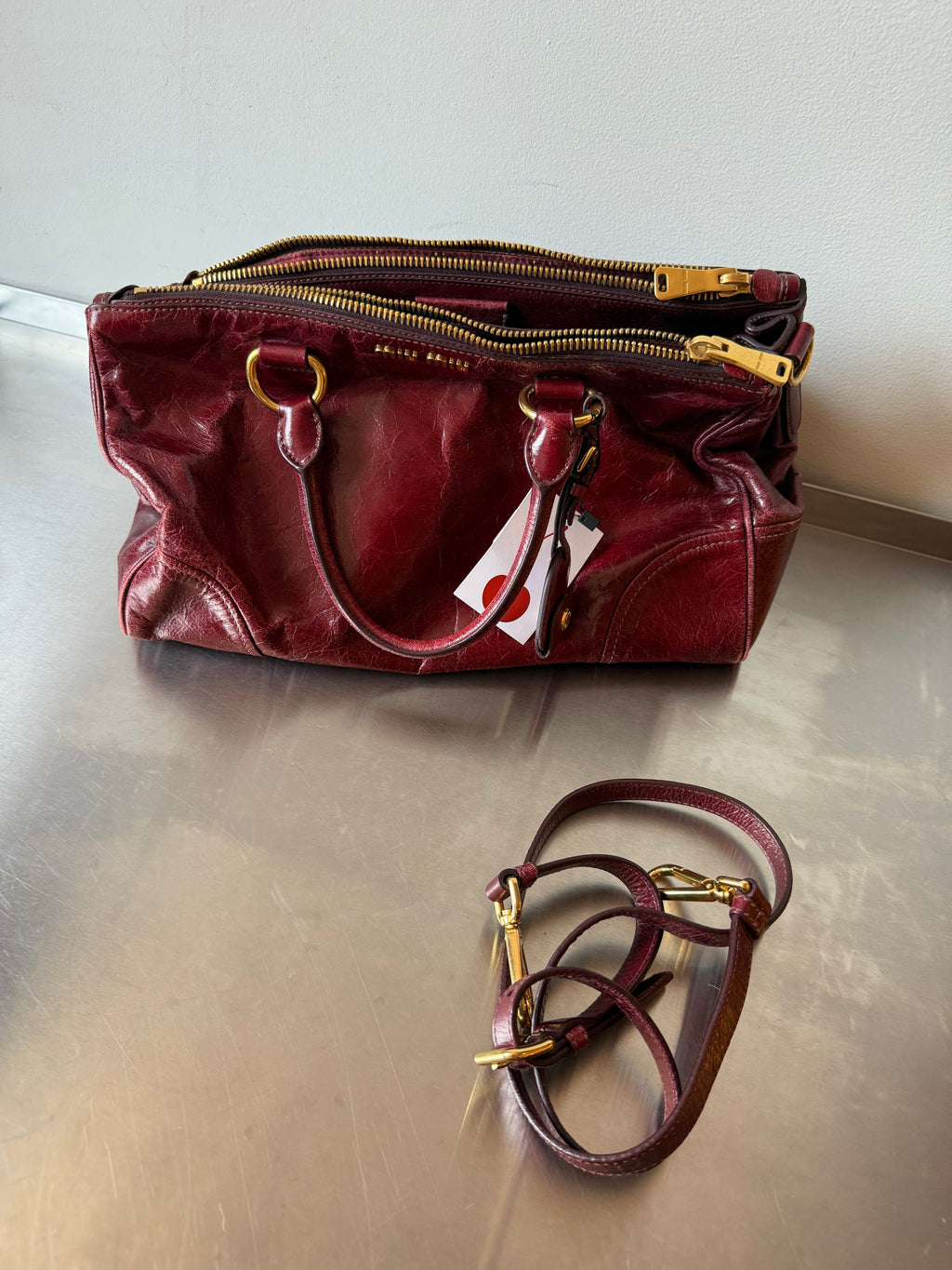 MIU MIU RED DOUBLE ZIPPER VITELLO BAG