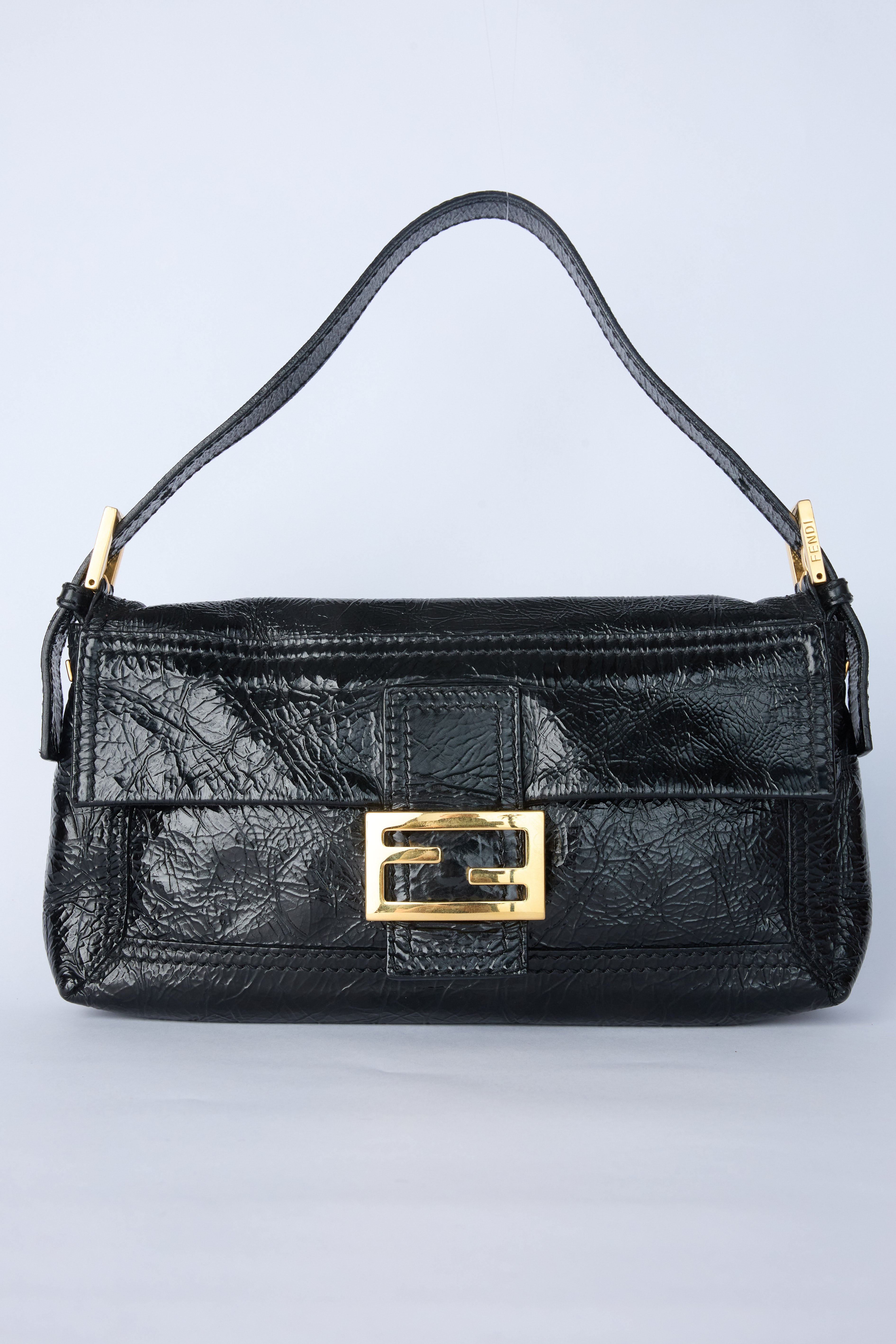 FENDI PATENT LEATHER BAGUETTE WITH GOLD HARDWARE