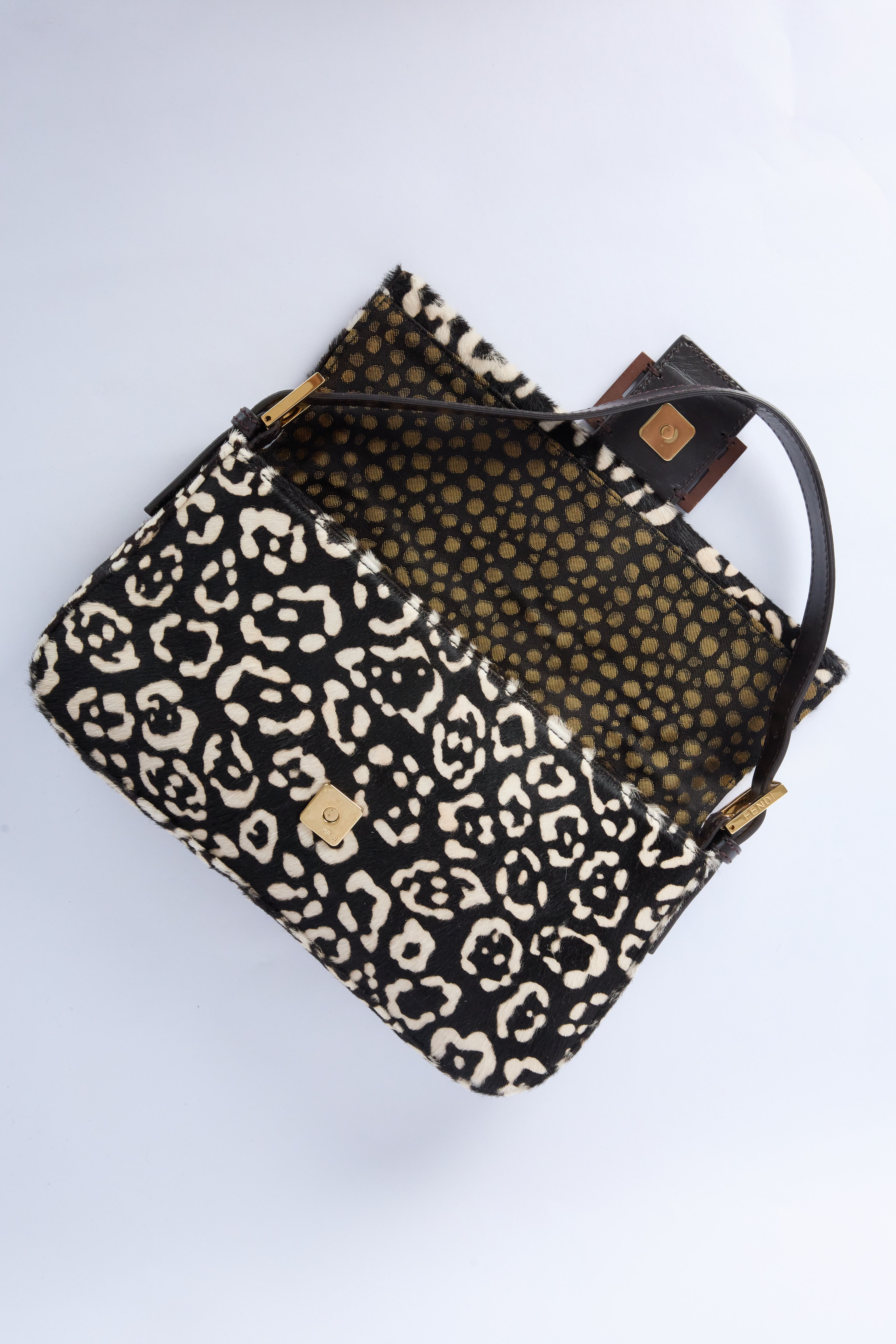 FENDI BLACK & WHITE LEOPARD PRINT BAGUETTE
