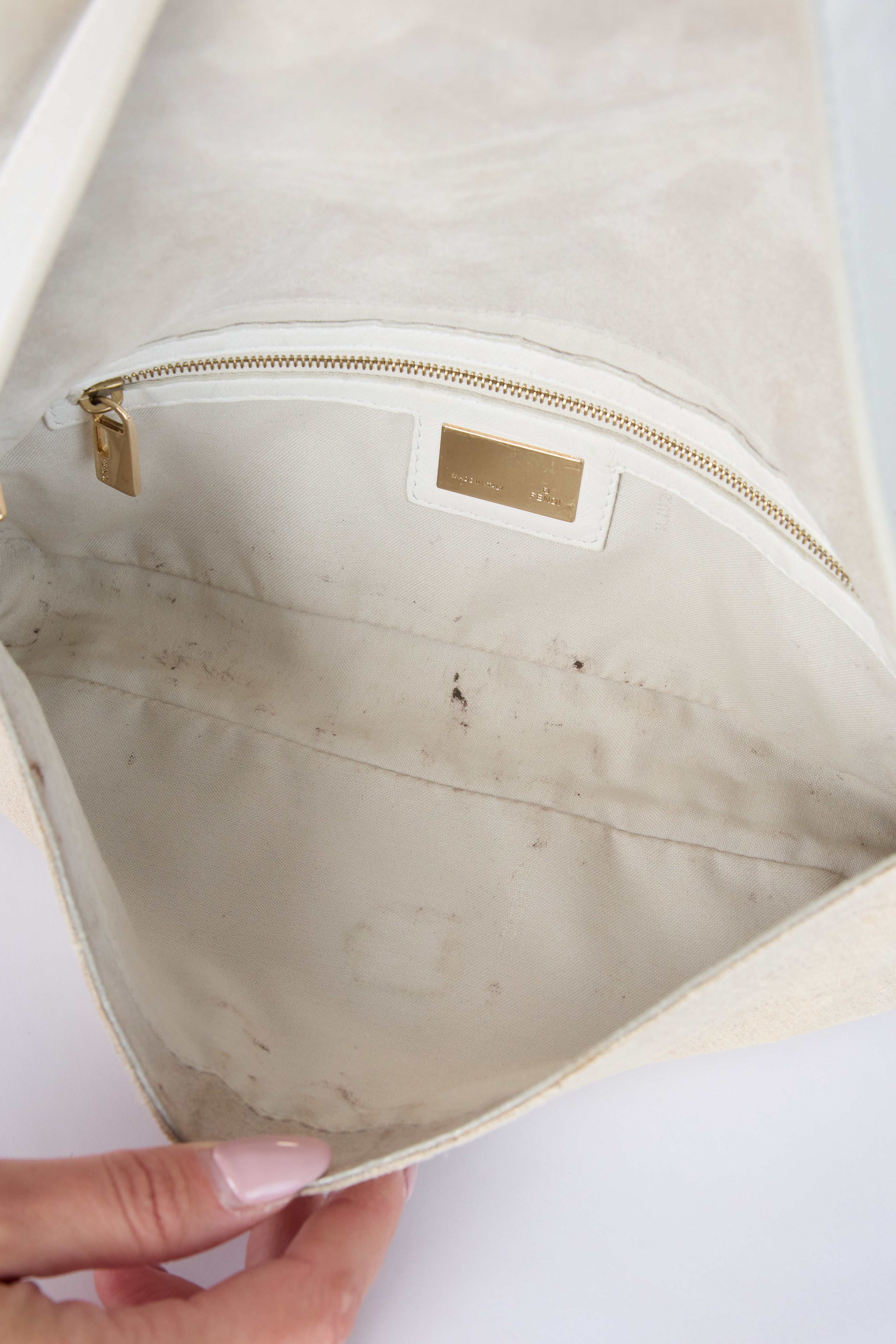 FENDI LINEN FLORAL EMBROIDERED BAGUETTE