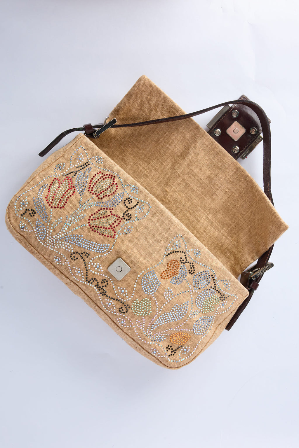 FENDI LINEN EMBELLISHED BAGUETTE
