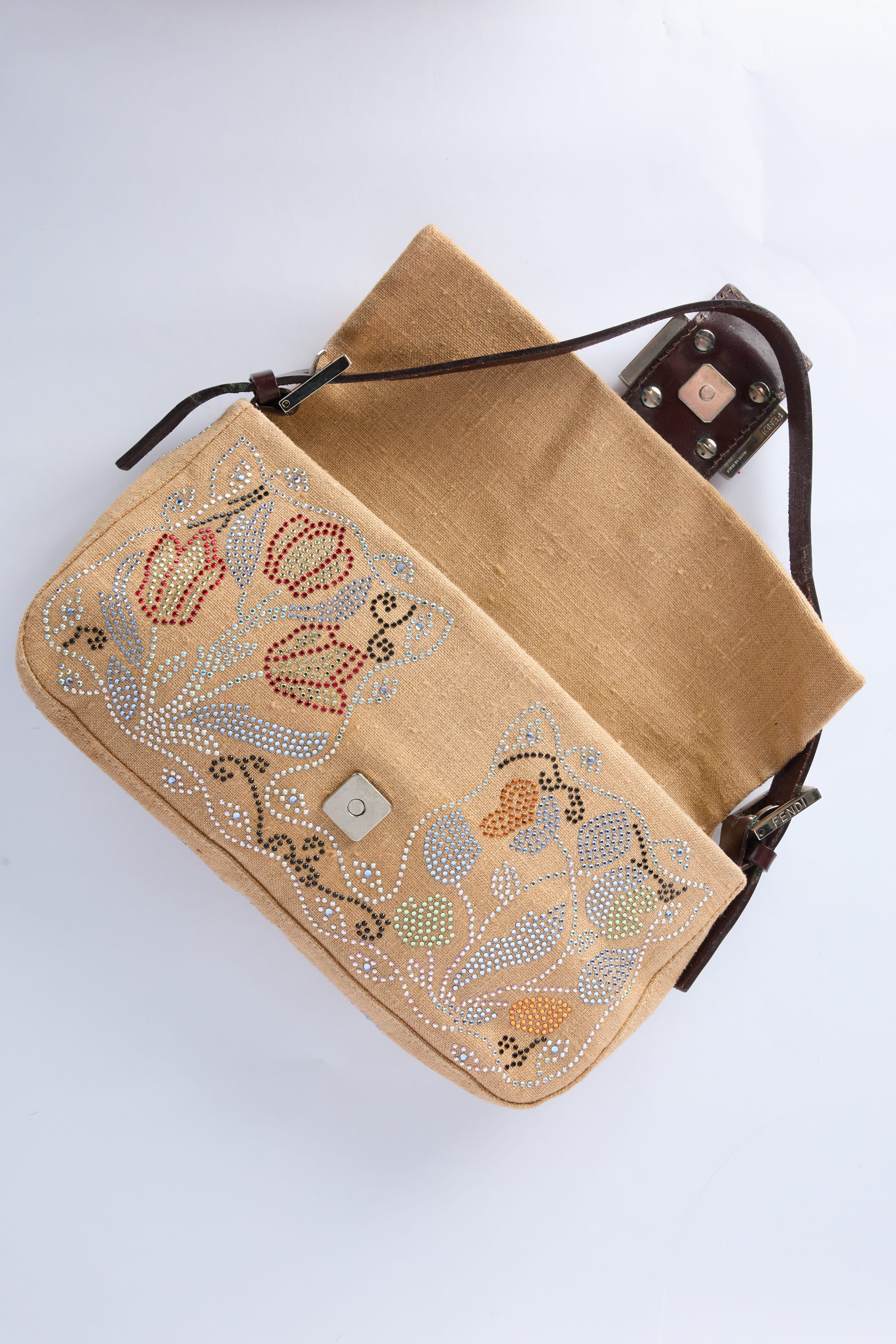 FENDI LINEN EMBELLISHED BAGUETTE