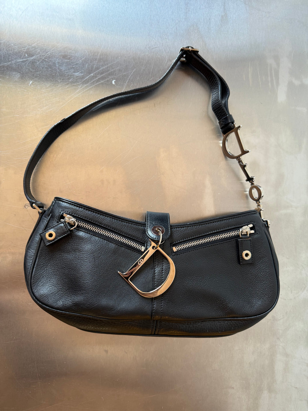 DIOR SPELLOUT BLACK LEATHER BAG