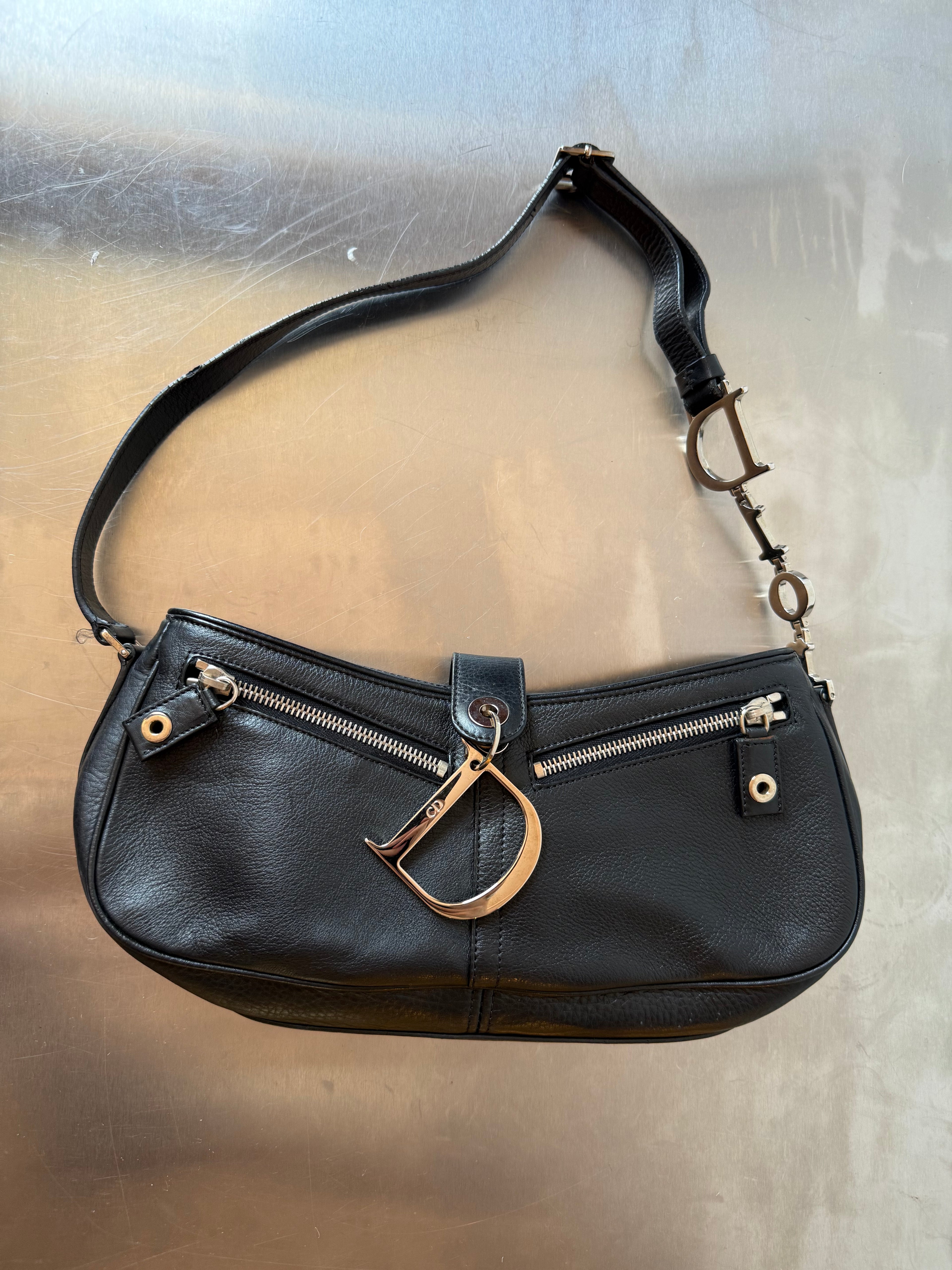 DIOR SPELLOUT BLACK LEATHER BAG