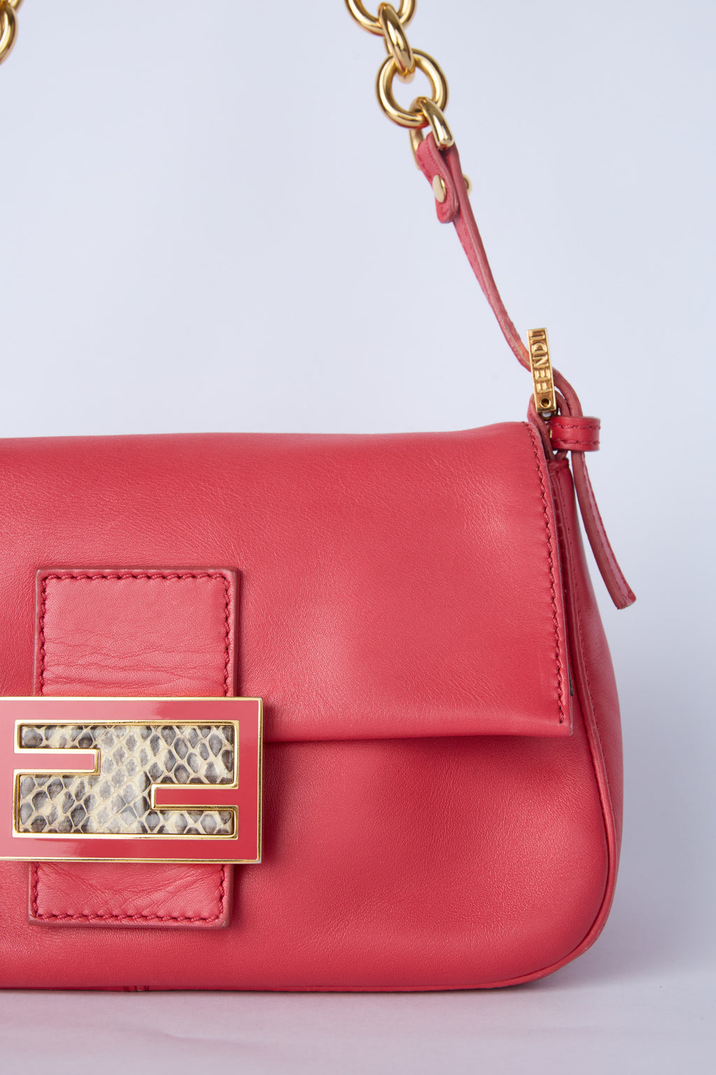 FENDI RED & GOLD CHAIN MINI MAMMA BAGUETTE