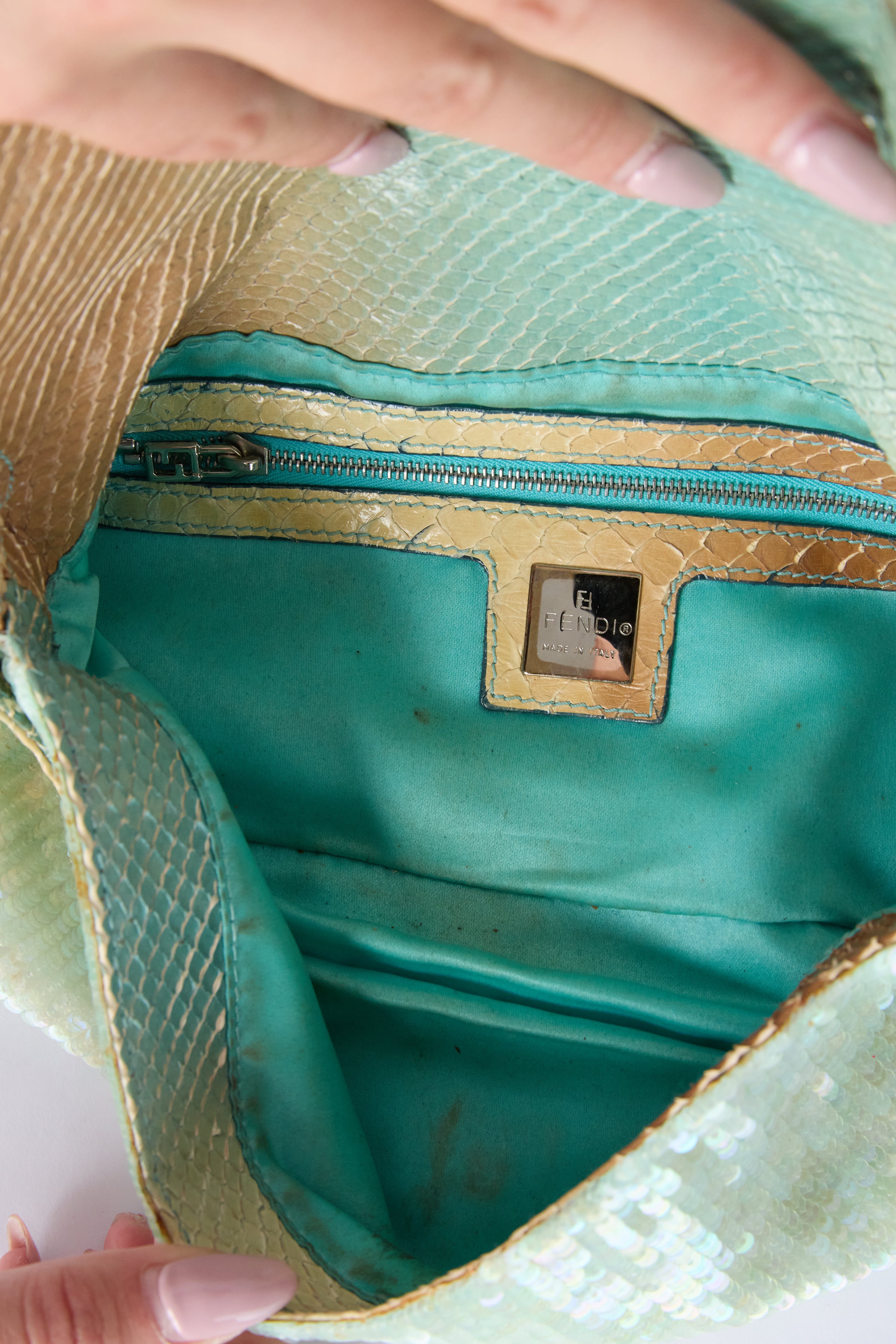 FENDI TEAL SEQUIN BAGUETTE
