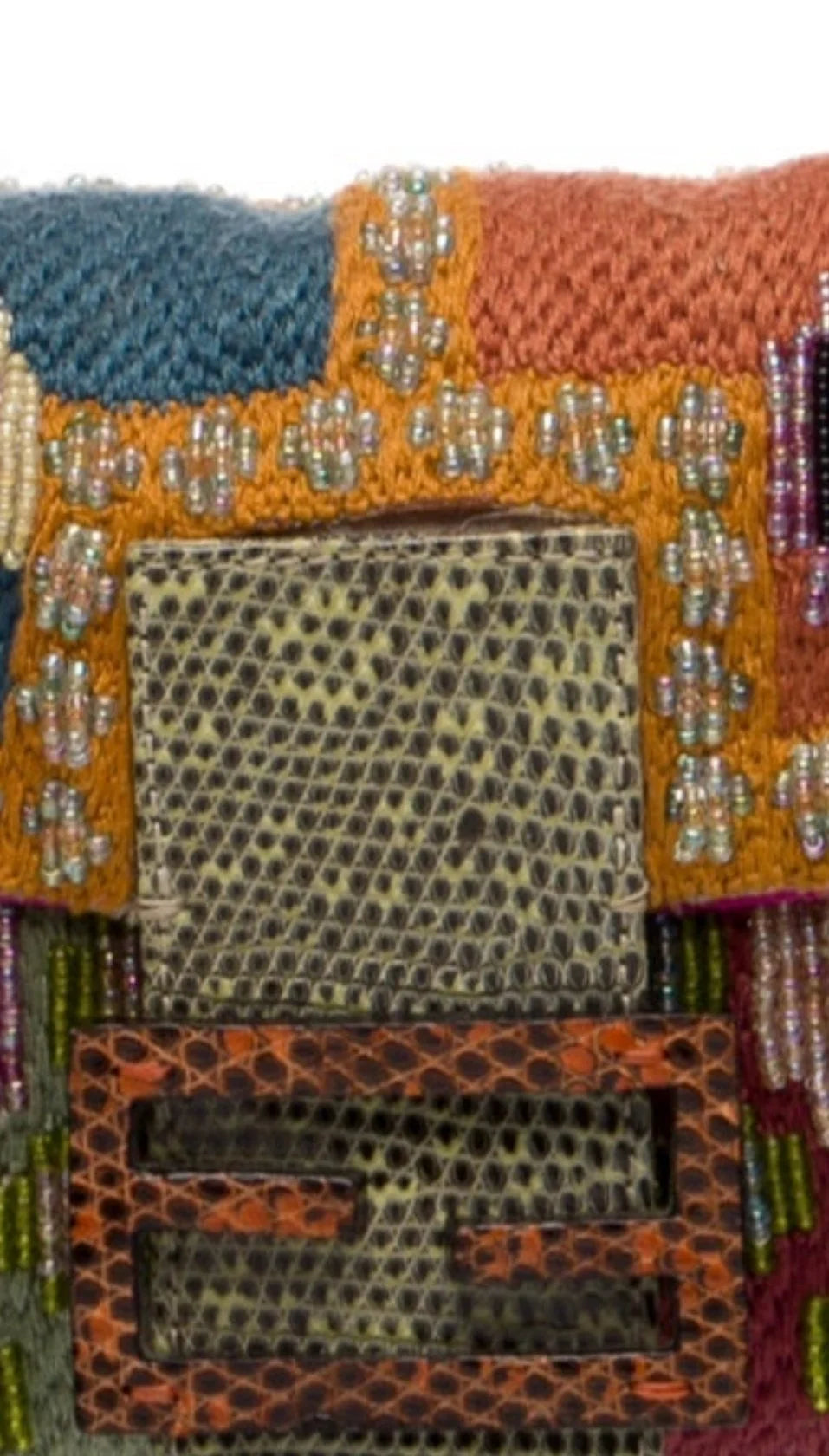 RARE FENDI LIZARD-TRIM BEADED BAGUETTE