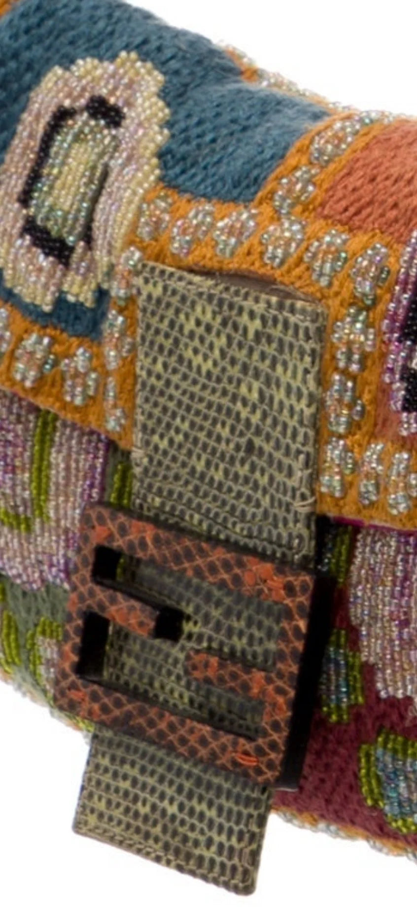 RARE FENDI LIZARD-TRIM BEADED BAGUETTE