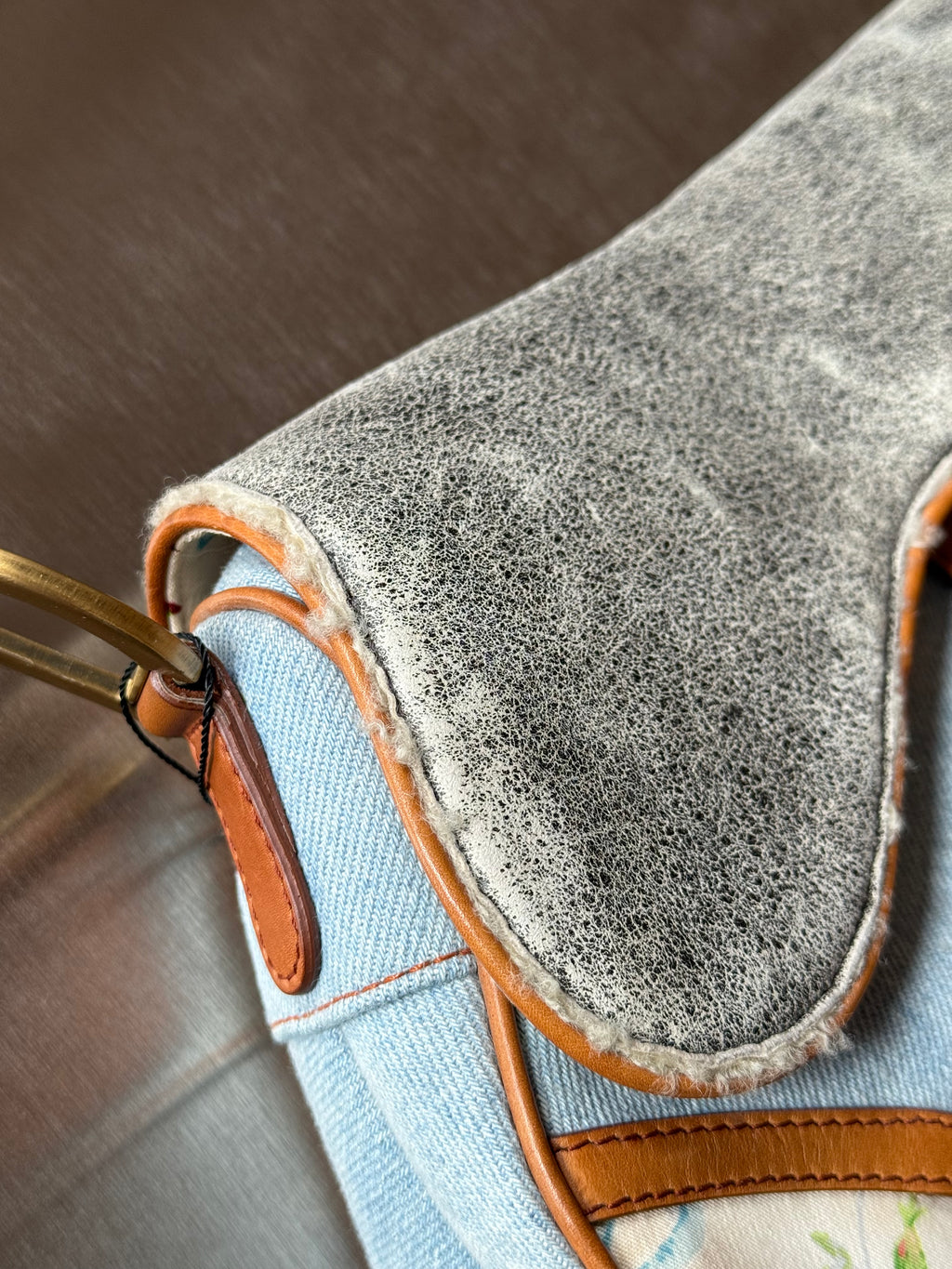 DIOR DENIM PATCHWORK SHEARLING SADDLE