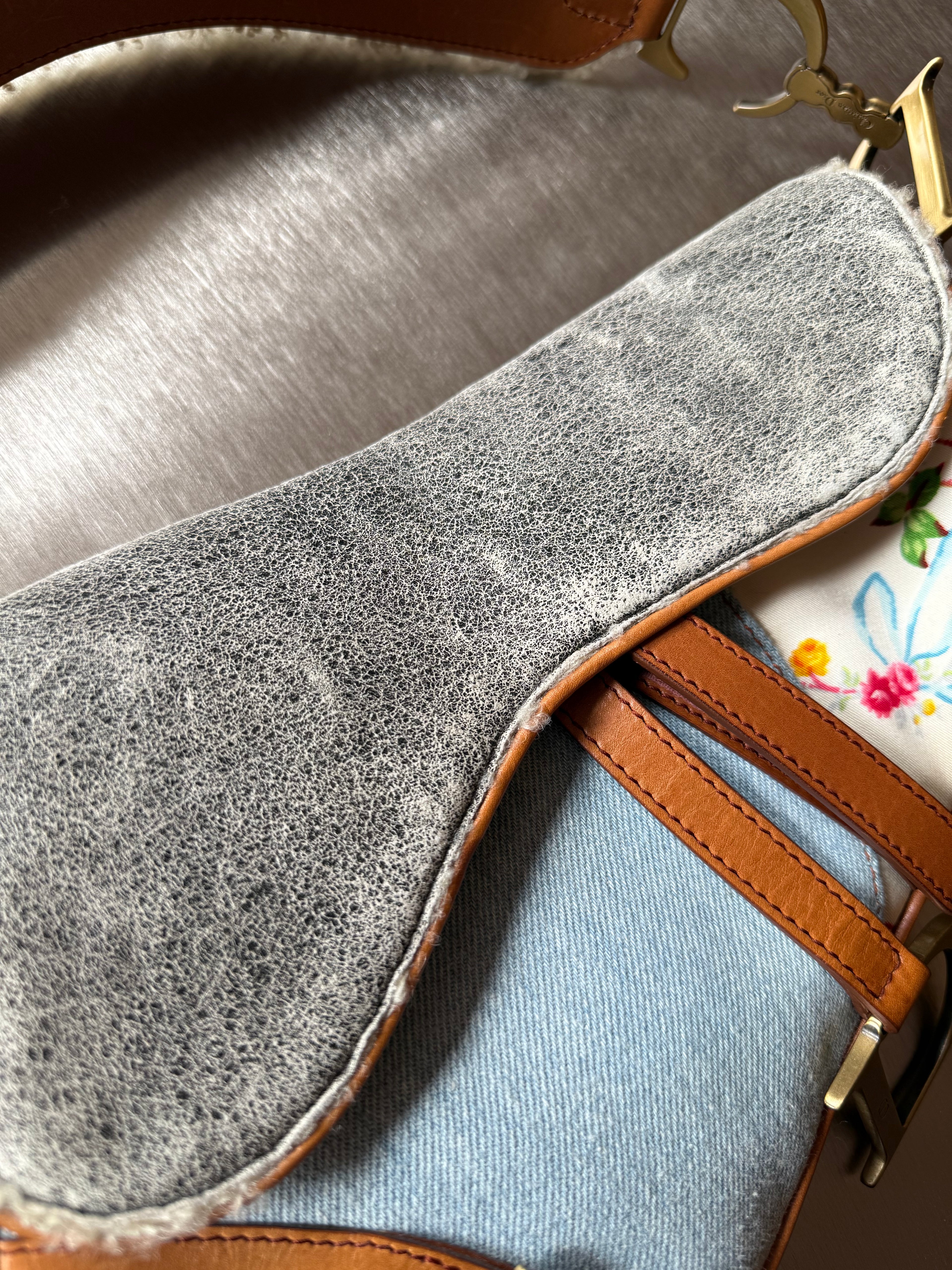 DIOR DENIM PATCHWORK SHEARLING SADDLE