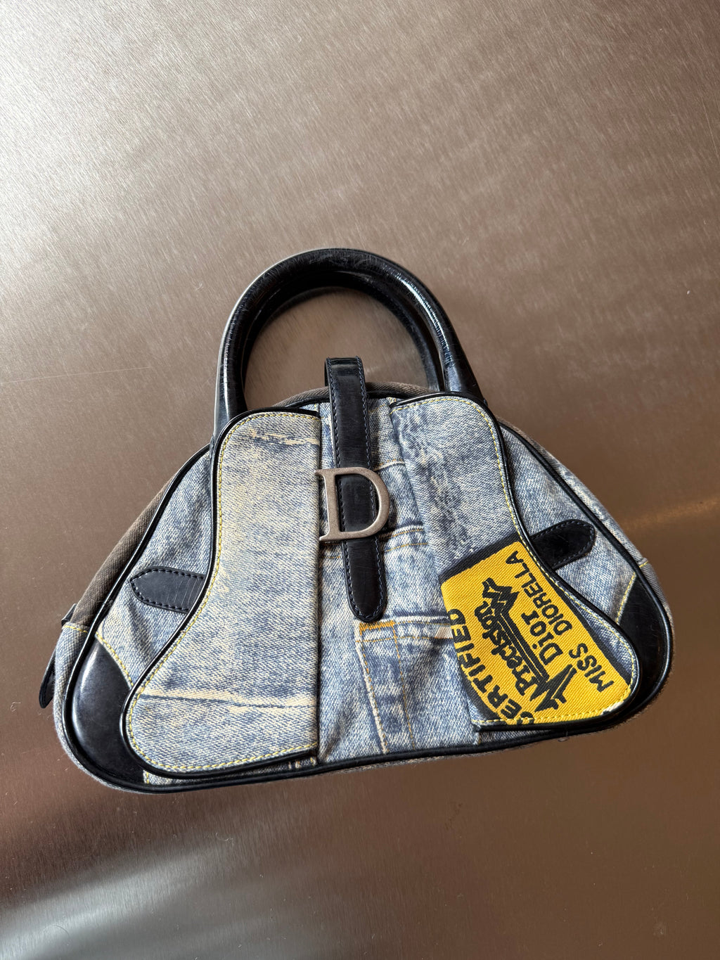 DIOR DENIM PRINT DOUBLE SPEEDWAY MINI BOWLER