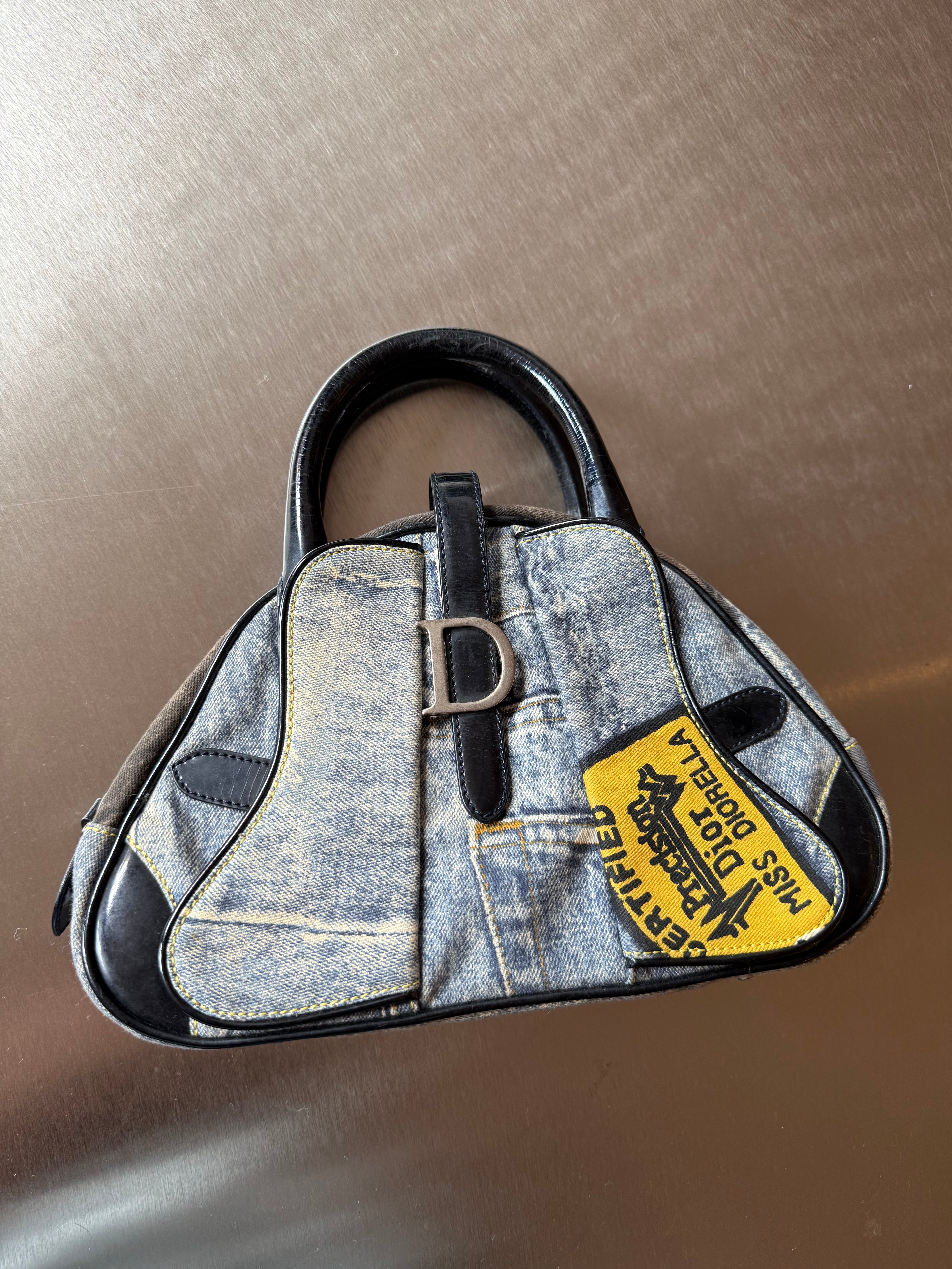 DIOR DENIM PRINT DOUBLE SPEEDWAY MINI BOWLER