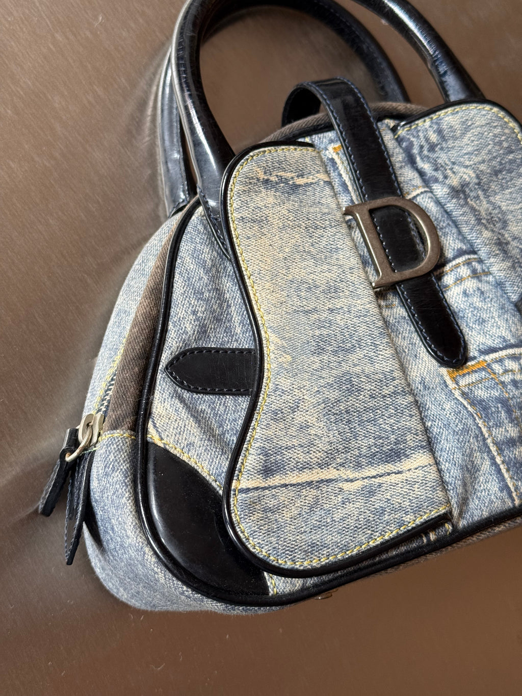 DIOR DENIM PRINT DOUBLE SPEEDWAY MINI BOWLER