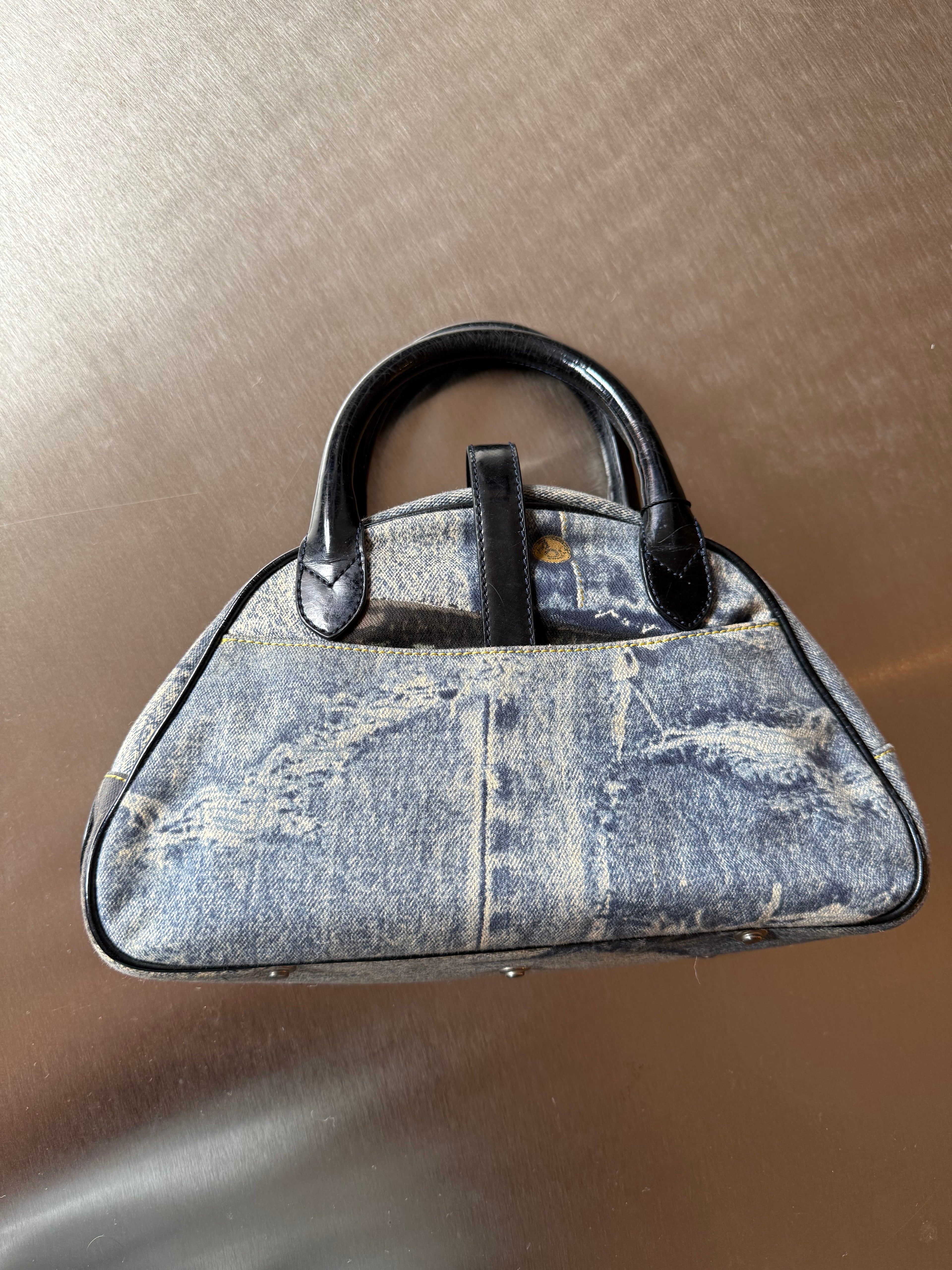 DIOR DENIM PRINT DOUBLE SPEEDWAY MINI BOWLER