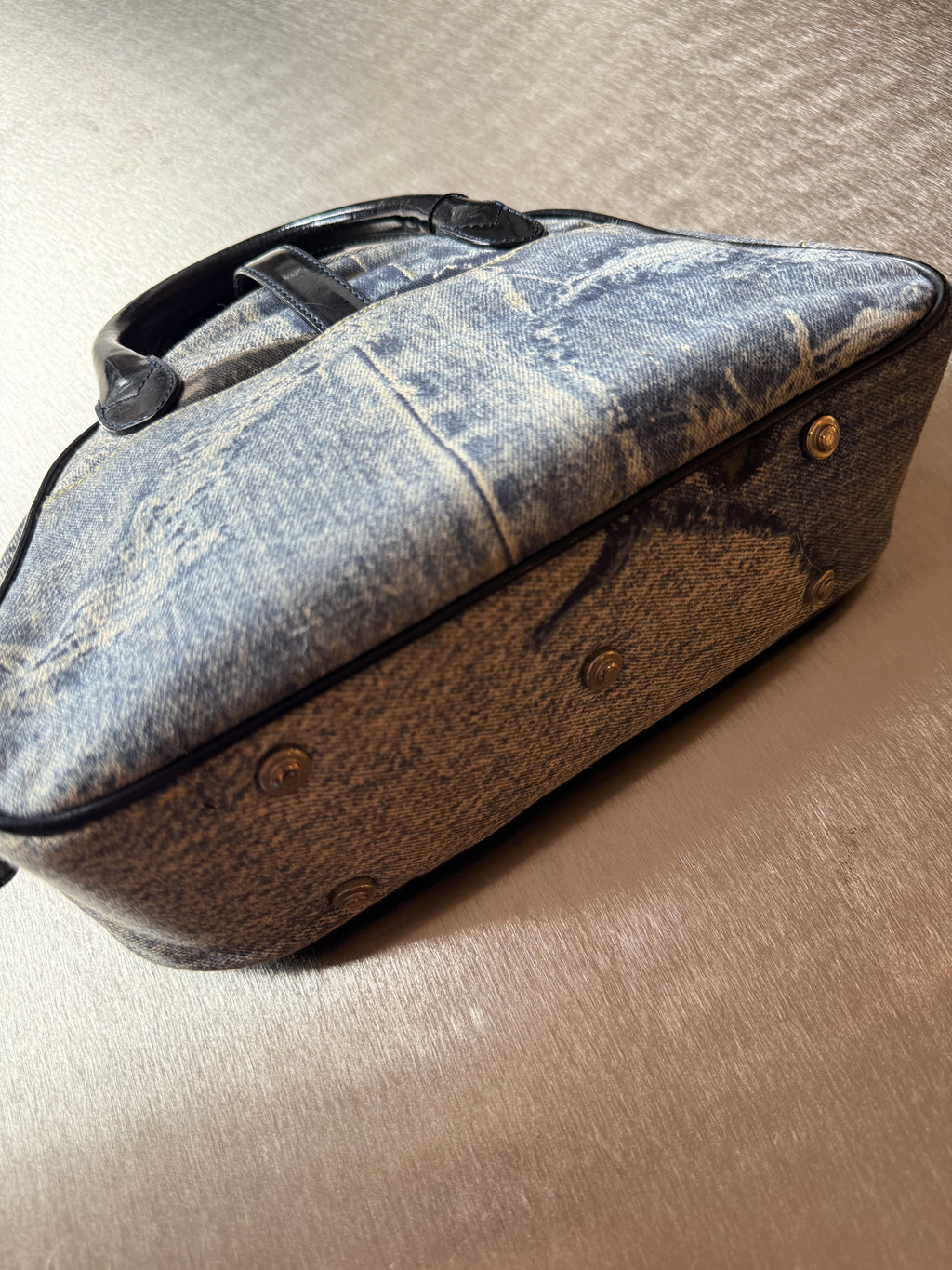 DIOR DENIM PRINT DOUBLE SPEEDWAY MINI BOWLER