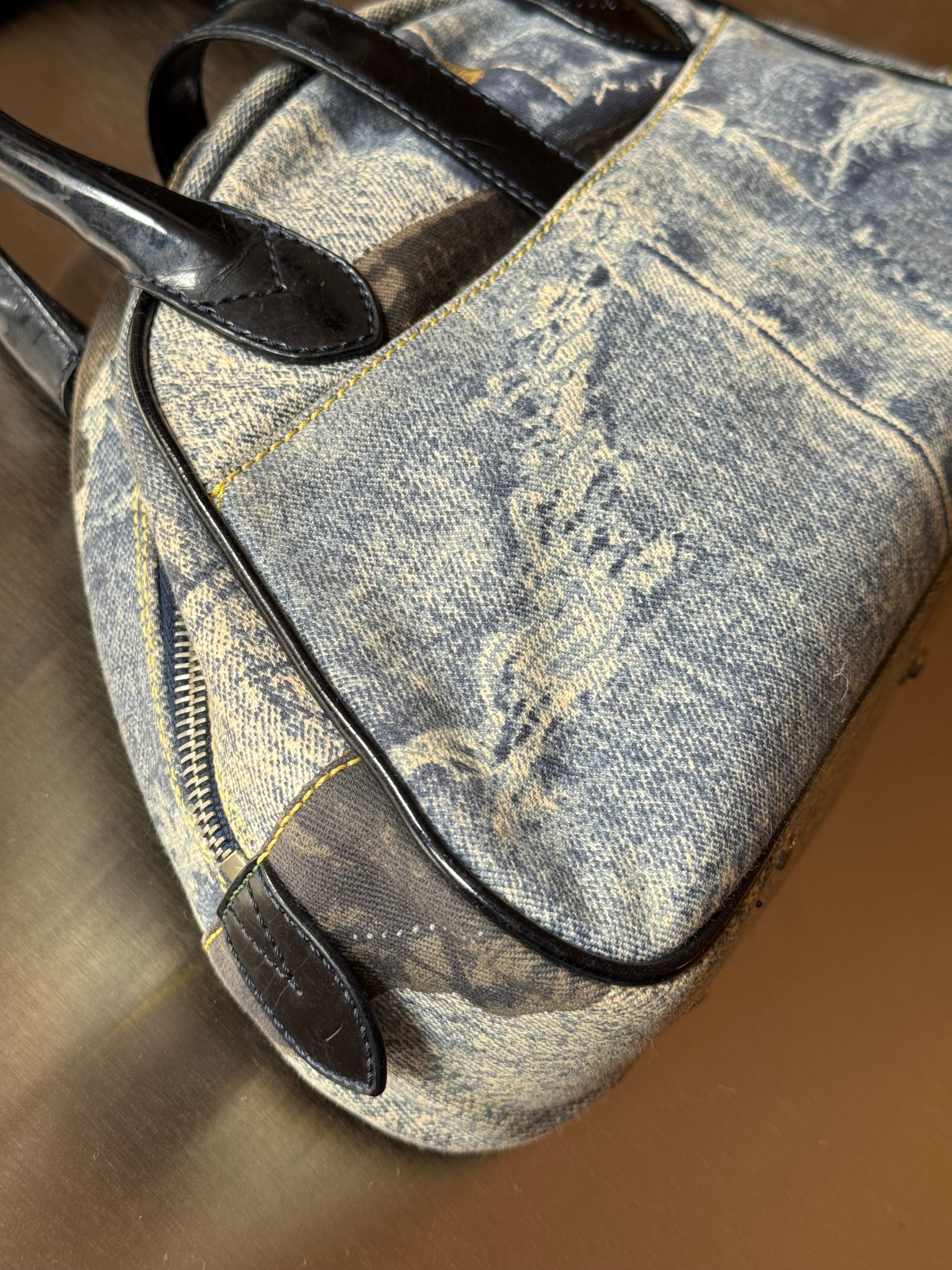 DIOR DENIM PRINT DOUBLE SPEEDWAY MINI BOWLER
