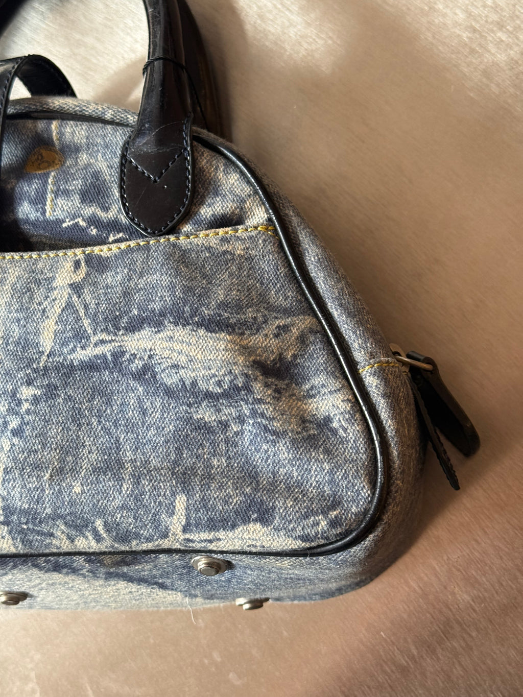 DIOR DENIM PRINT DOUBLE SPEEDWAY MINI BOWLER